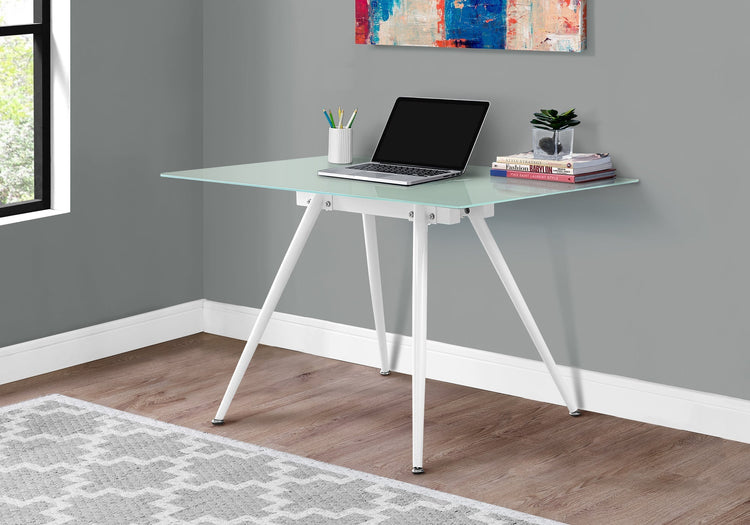 I 1032 Bureau, Bureau À Domicile, Ordinateur Portable, 48"l, Travail, Métal, Verre Trempé, Blanc, Contemporain, Moderne - Simple Boutique