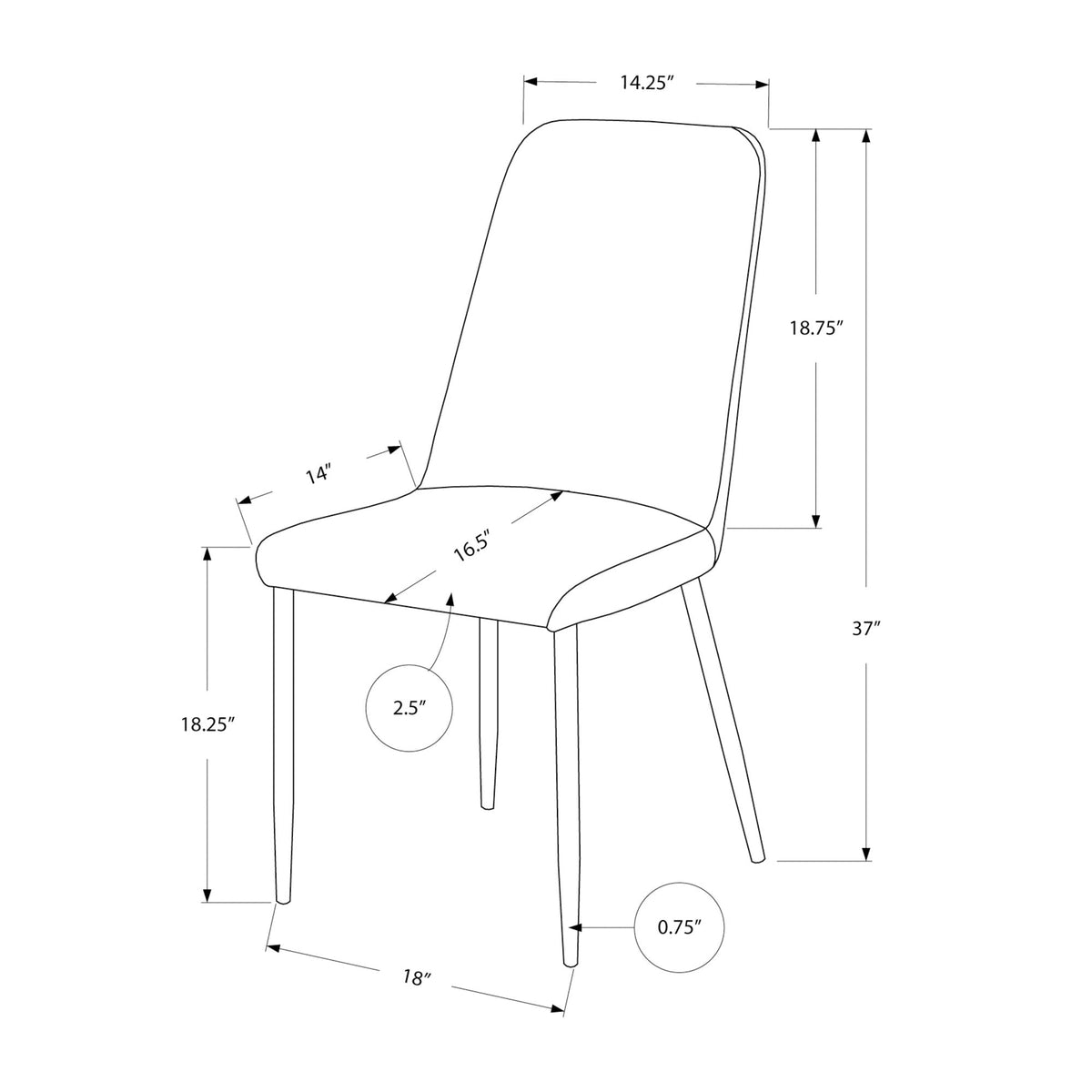 Monarch Specialties I 1034 Chaise, Lot De 2, Côté, Rembourré, Cuisine, Salle À Manger, Pu D'aspect Cuir, Métal, Noir, Chrome, Contemporain, Moderne - Simple Boutique