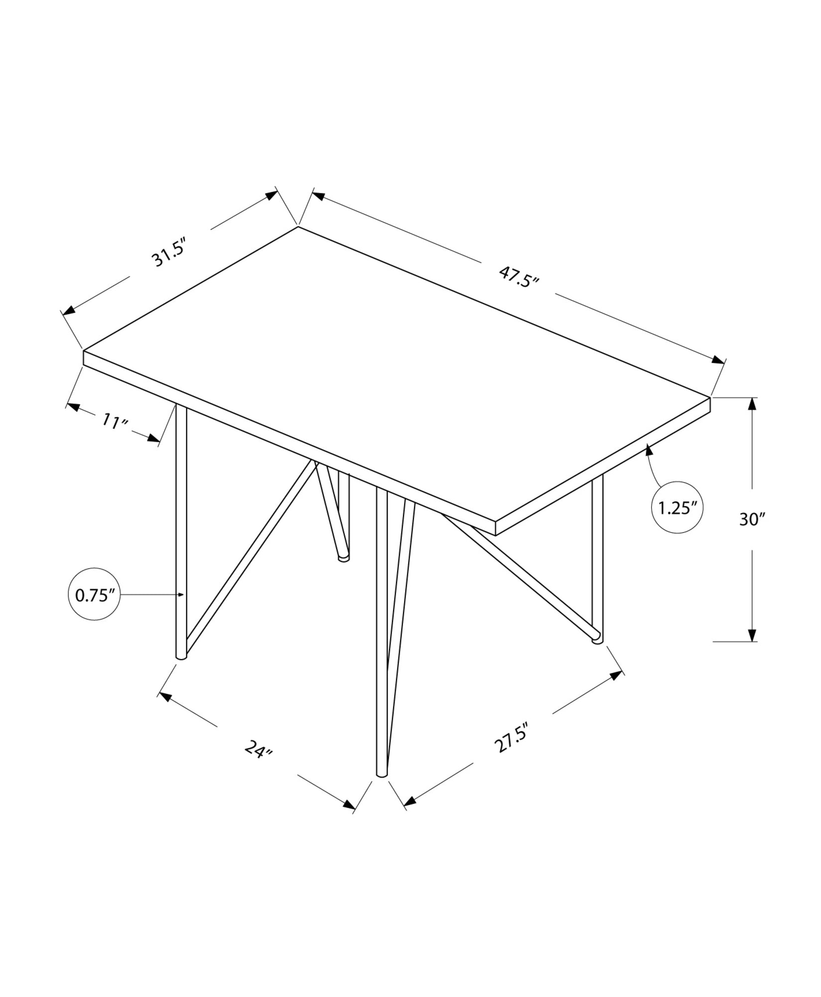 I 1039 Table A Manger, 48" Rectangulaire, Petit, Cuisine, Salle À Manger, Métal, Stratifié, Brun, Chrome, Contemporain, Moderne - Simple Boutique