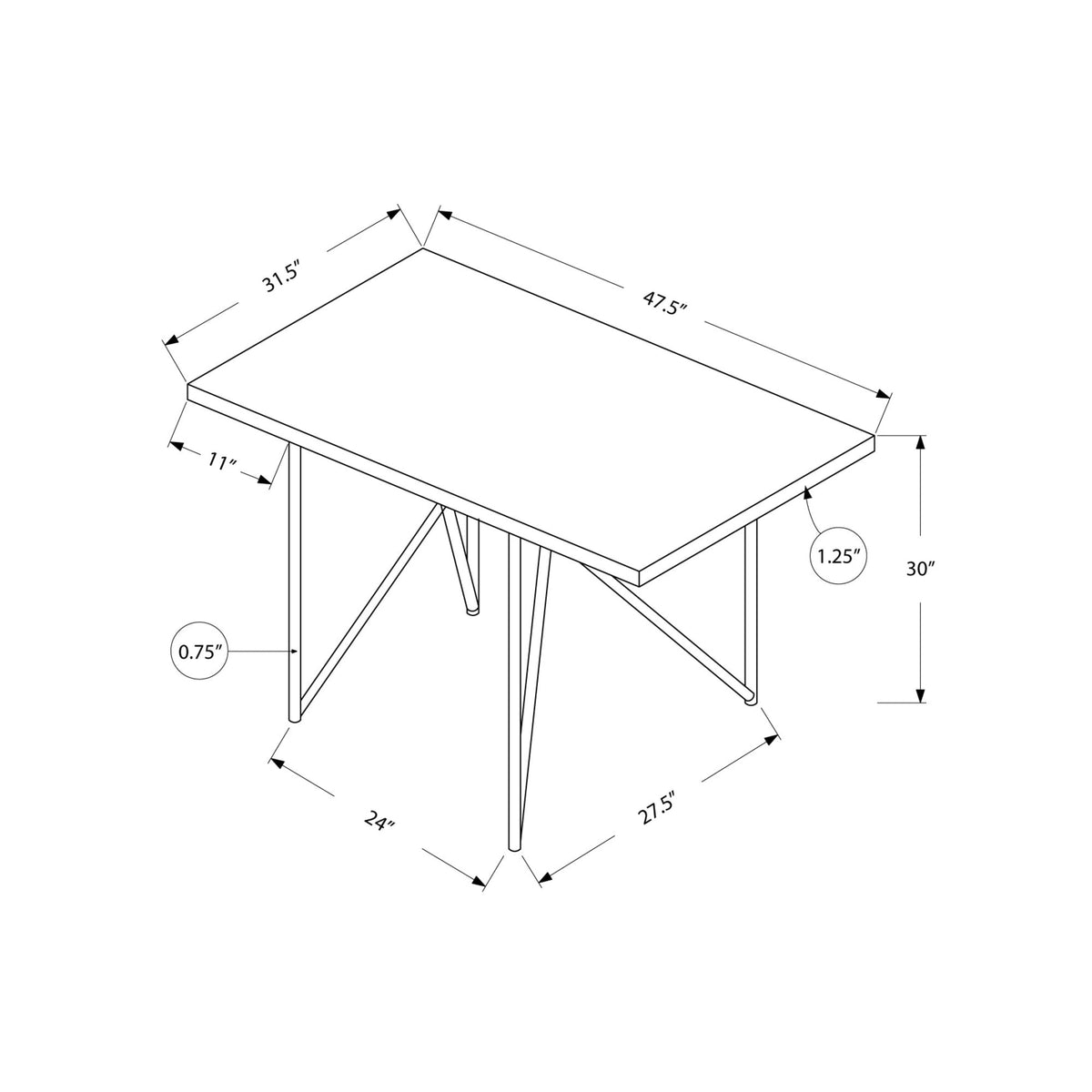 Monarch Specialties I 1039 Table A Manger, 48" Rectangulaire, Petit, Cuisine, Salle À Manger, Métal, Stratifié, Brun, Chrome, Contemporain, Moderne - Simple Boutique
