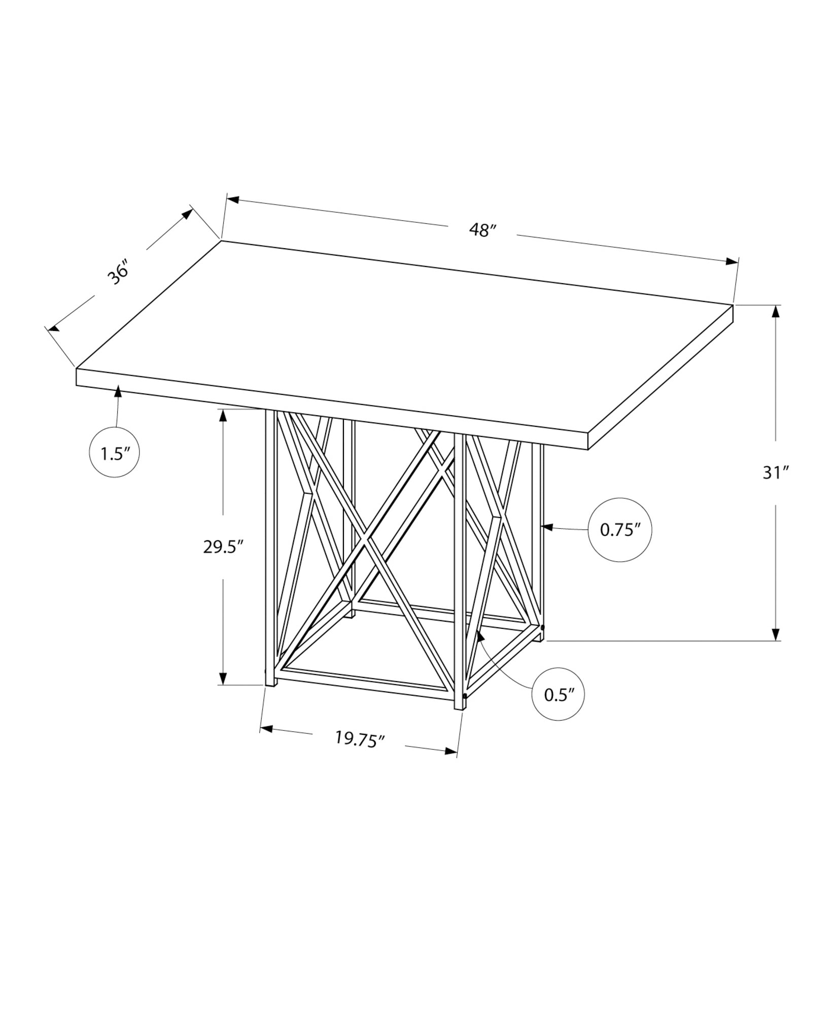I 1059 Table A Manger, 48" Rectangulaire, Petit, Cuisine, Salle À Manger, Métal, Stratifié, Gris, Chrome, Contemporain, Moderne - Simple Boutique