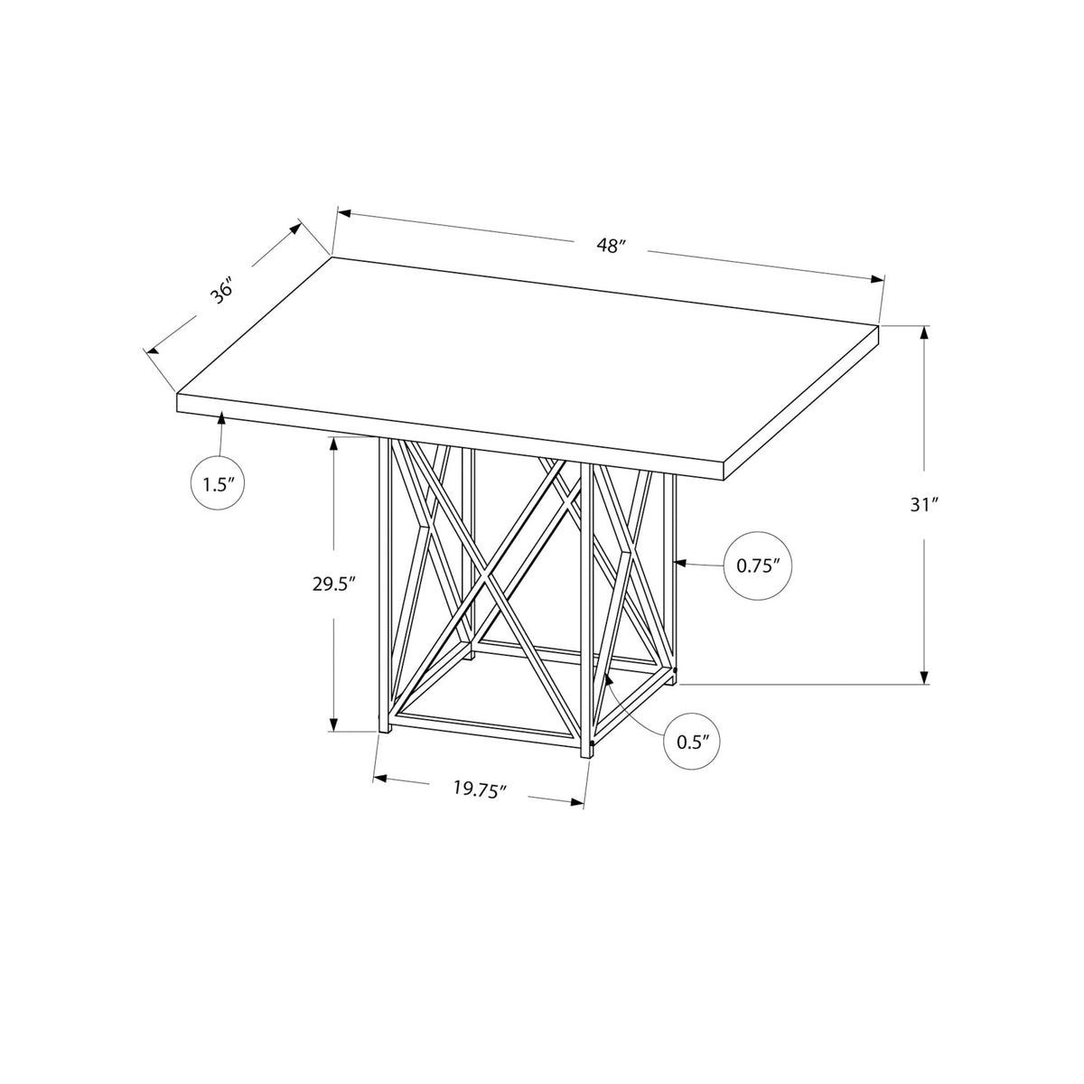 Monarch Specialties I 1059 Table A Manger, 48" Rectangulaire, Petit, Cuisine, Salle À Manger, Métal, Stratifié, Gris, Chrome, Contemporain, Moderne - Simple Boutique