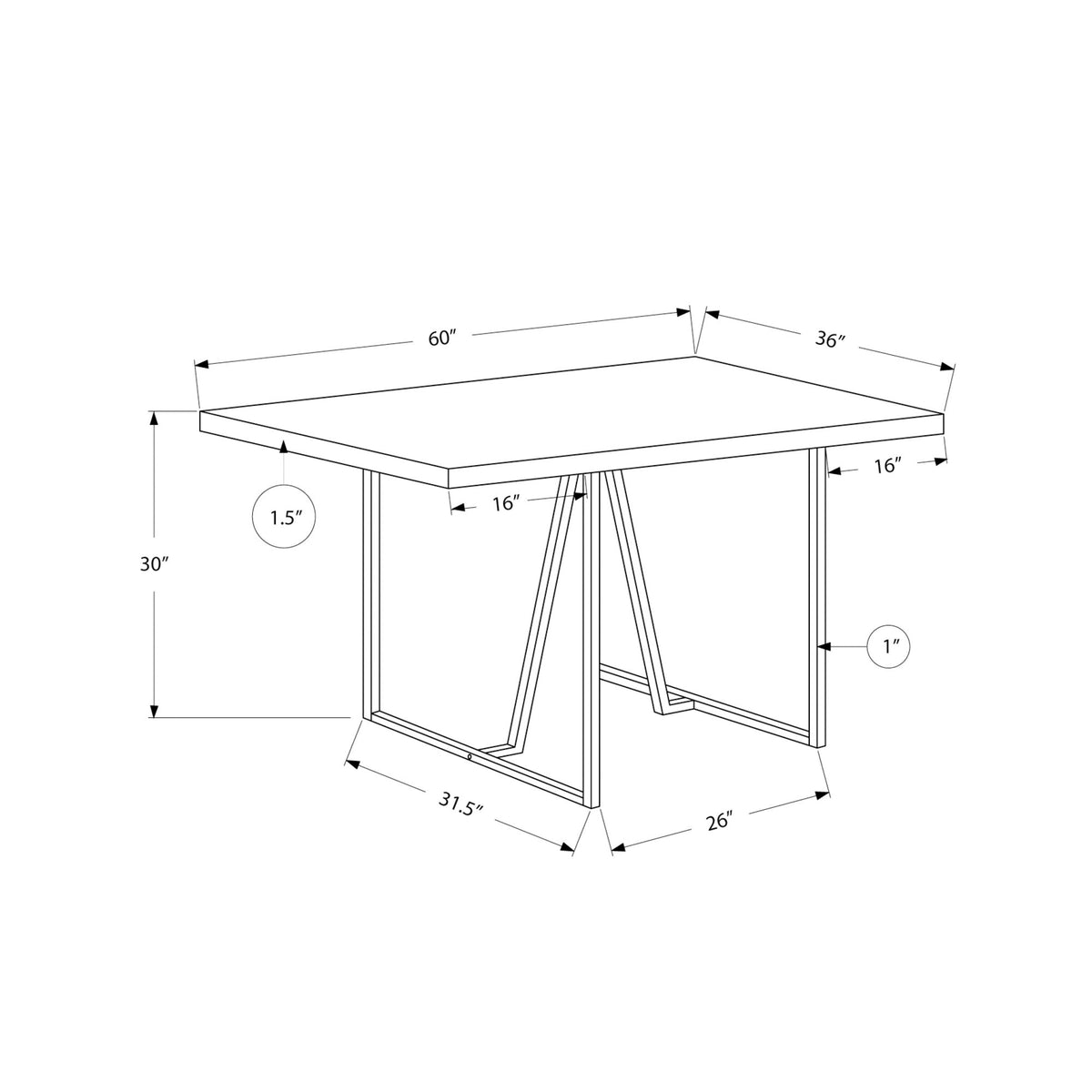 I 1064 Table A Manger, 60" Rectangulaire, Cuisine, Salle À Manger, Métal, Stratifié, Brun, Chrome, Contemporain, Moderne - Simple Boutique