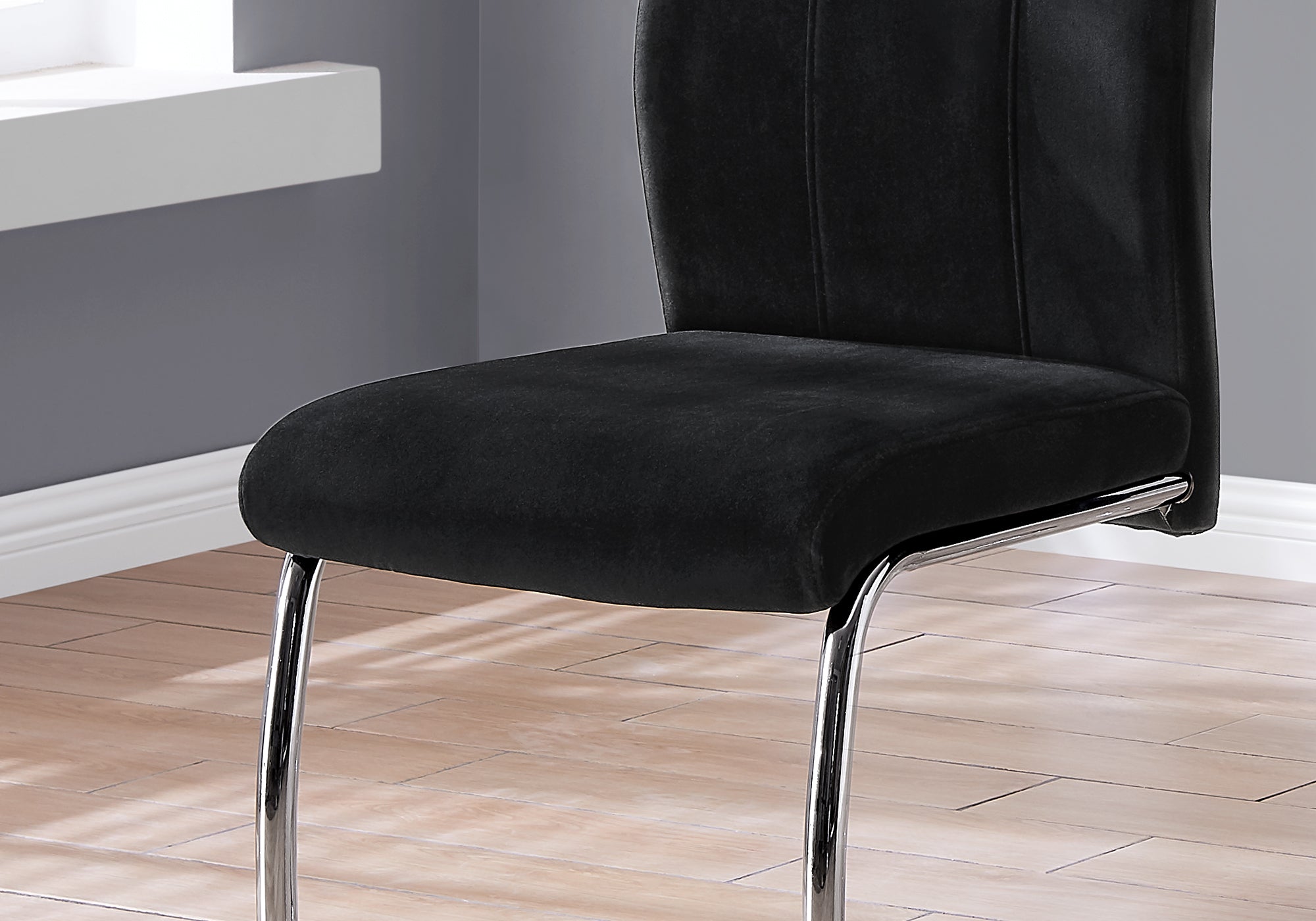 I 1067 Chaise, Lot De 2, Côté, Rembourré, Cuisine, Salle À Manger, Velours, Métal, Noir, Chrome, Contemporain, Moderne - Simple Boutique