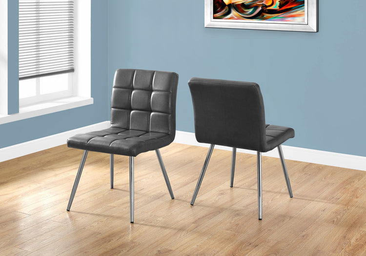 I 1072 Chaise, Lot De 2, Côté, Rembourré, Cuisine, Salle À Manger, Pu D'aspect Cuir, Métal, Gris, Chrome, Contemporain, Moderne - Simple Boutique