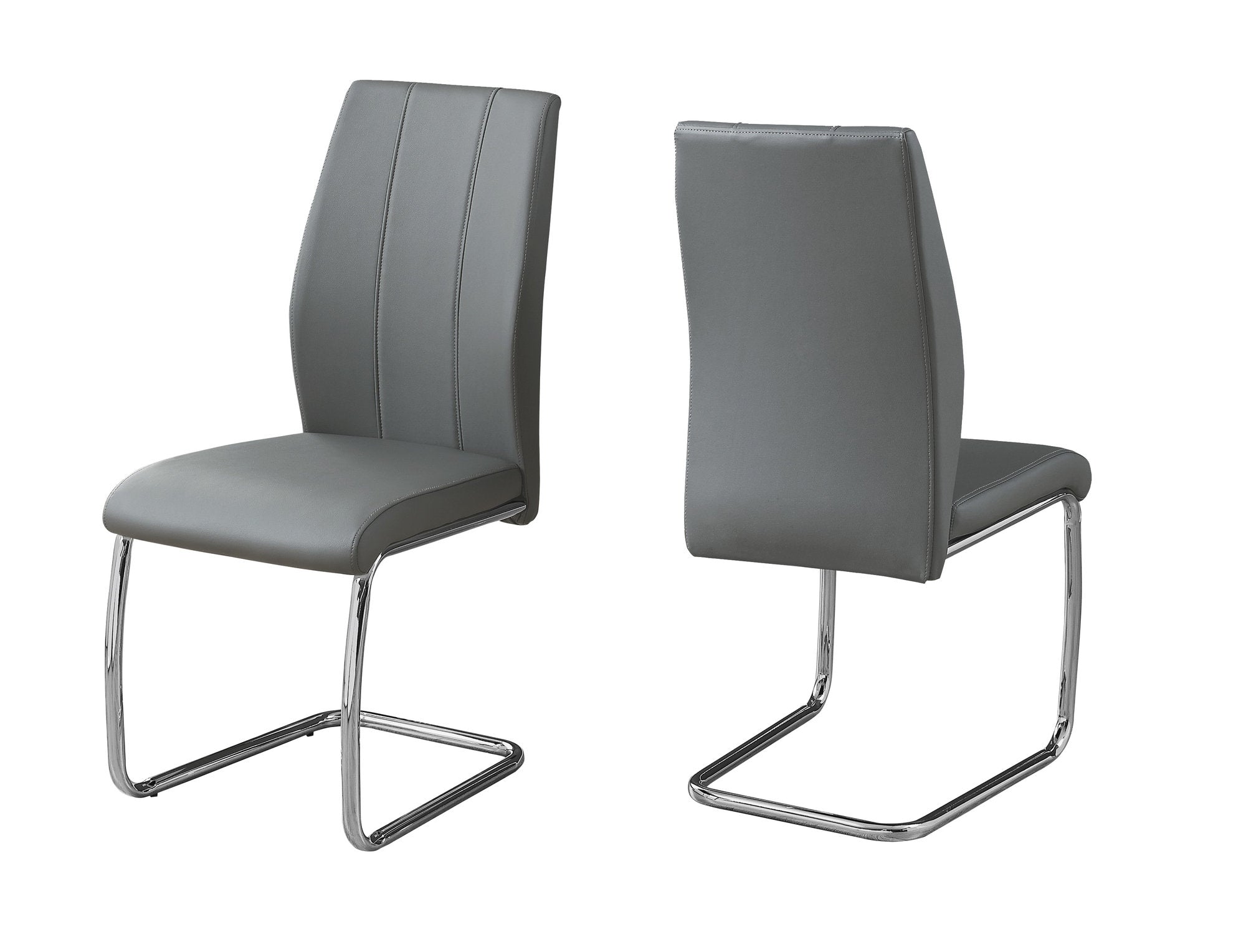 I 1077 Chaise, Lot De 2, Côté, Rembourré, Cuisine, Salle À Manger, Pu D'aspect Cuir, Métal, Gris, Chrome, Contemporain, Moderne - Simple Boutique