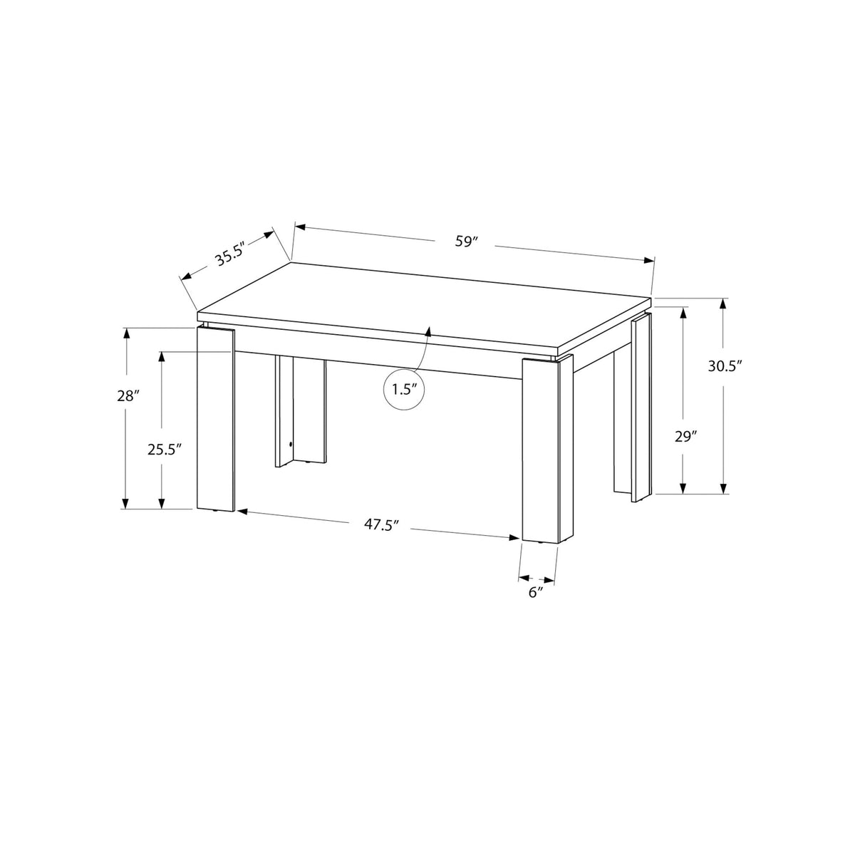 I 1089 Table A Manger, 60" Rectangulaire, Cuisine, Salle À Manger, Stratifié, Noir, Contemporain, Moderne - Simple Boutique