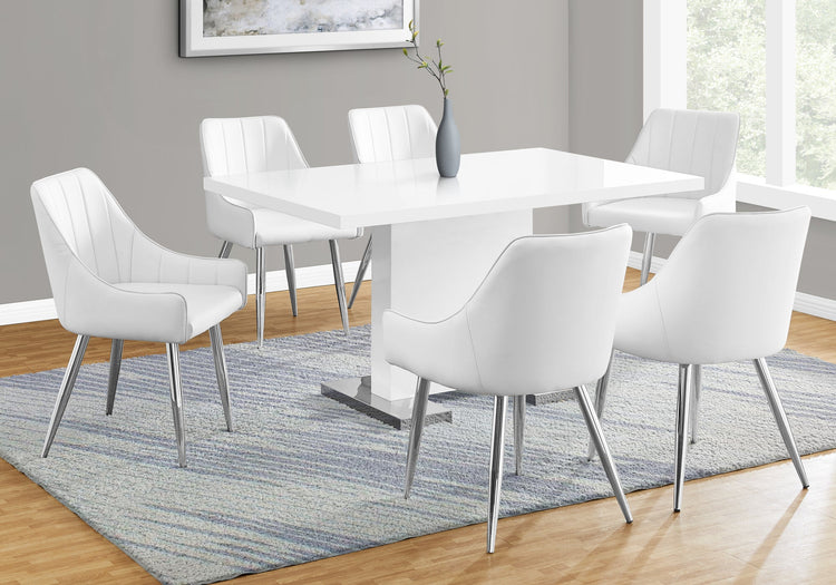 I 1090 Table A Manger, 60" Rectangulaire, Cuisine, Salle À Manger, Métal, Stratifié, Blanc Lustré, Chrome, Contemporain, Moderne - Simple Boutique