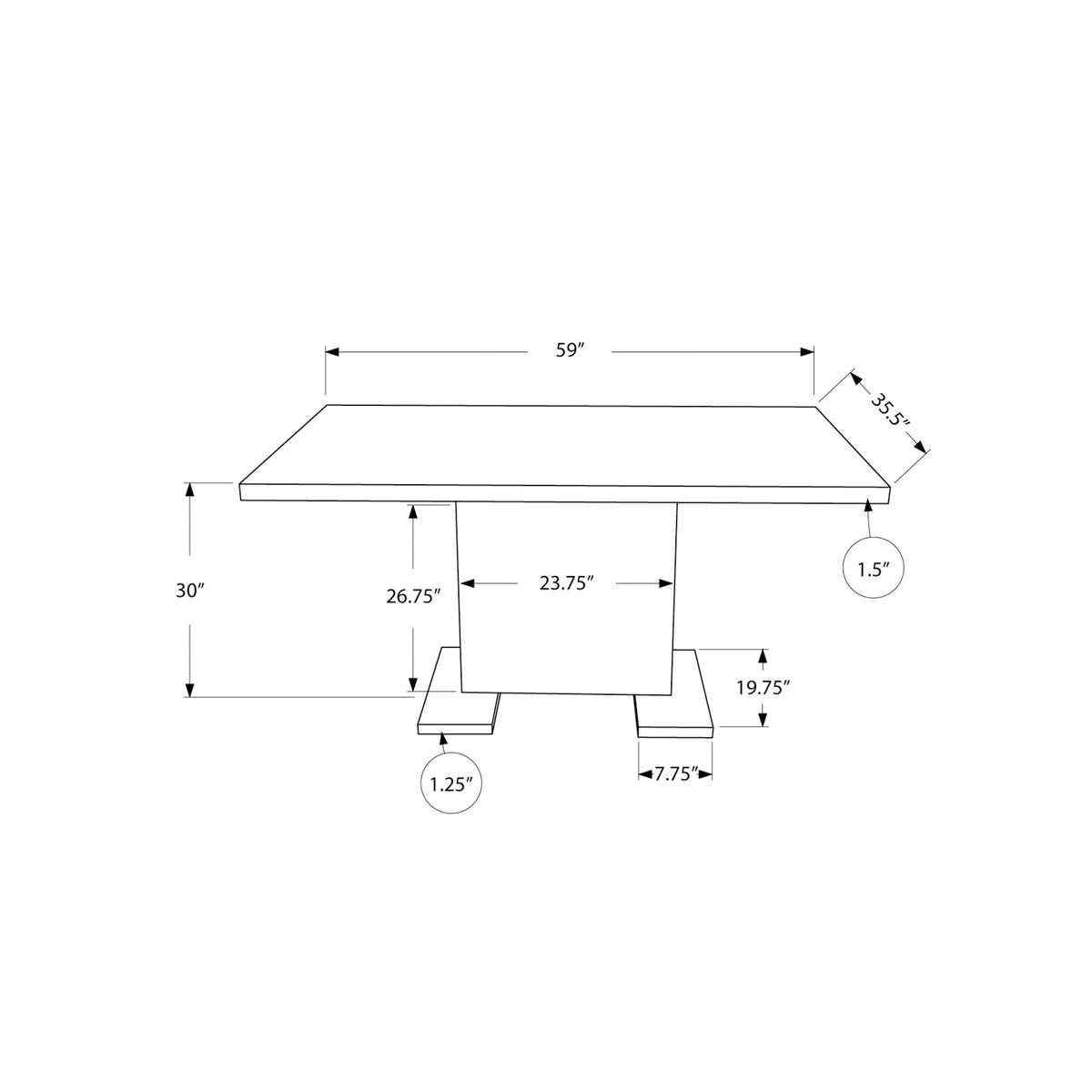 Monarch Specialties I 1090 Table A Manger, 60" Rectangulaire, Cuisine, Salle À Manger, Métal, Stratifié, Blanc Lustré, Chrome, Contemporain, Moderne - Simple Boutique