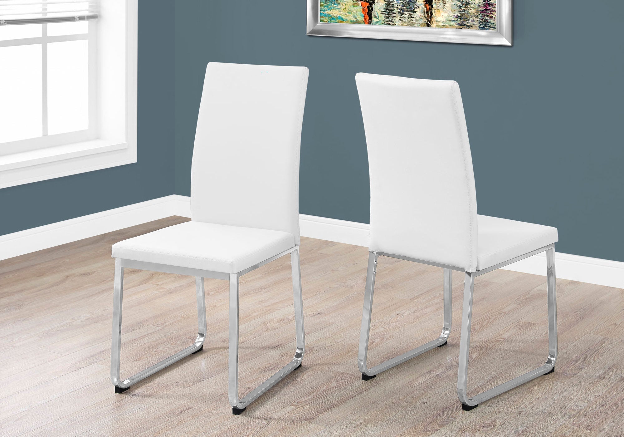 I 1093 Chaise, Lot De 2, Côté, Rembourré, Cuisine, Salle À Manger, Pu D'aspect Cuir, Métal, Blanc, Chrome, Contemporain, Moderne - Simple Boutique