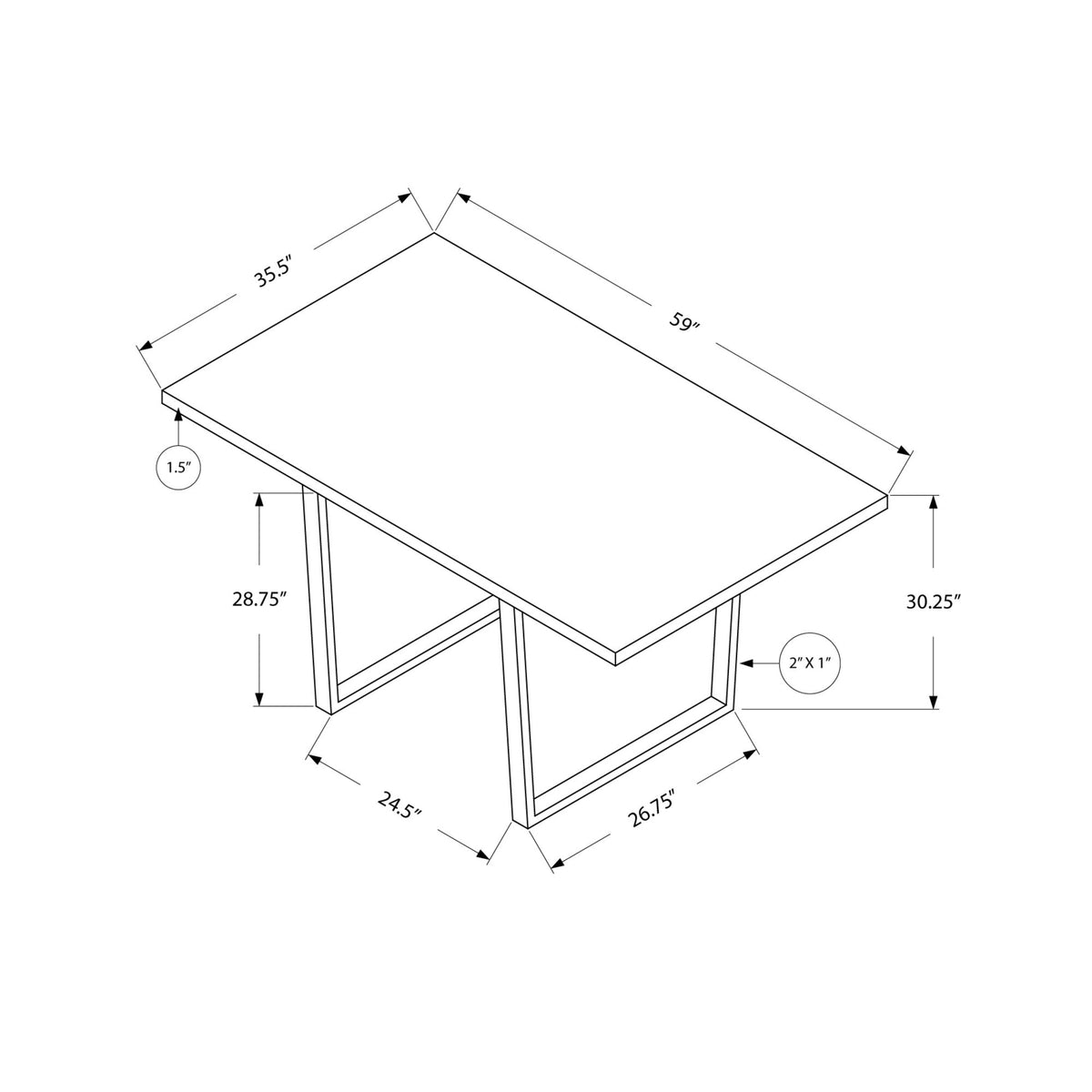 Monarch Specialties I 1119 Table A Manger, 60" Rectangulaire, Cuisine, Salle À Manger, Métal, Stratifié, Gris, Chrome, Contemporain, Moderne - Simple Boutique