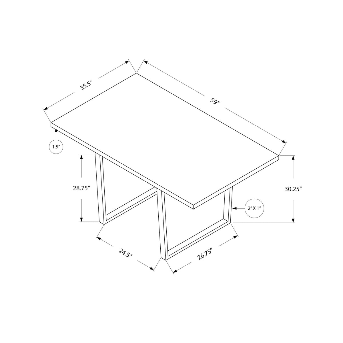 Monarch Specialties I 1122 Table A Manger, 60" Rectangulaire, Cuisine, Salle À Manger, Métal, Stratifié, Brun, Chrome, Contemporain, Moderne - Simple Boutique