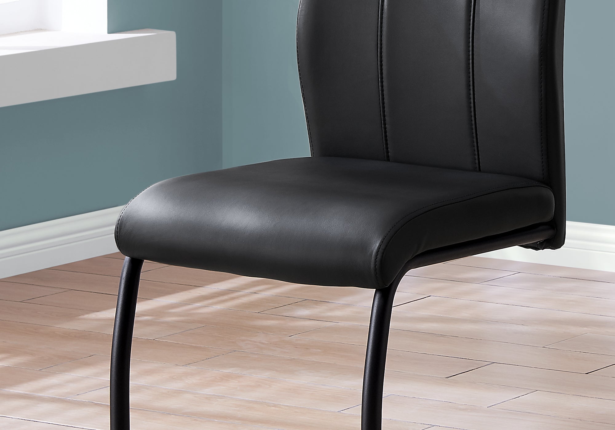 I 1123 Chaise, Lot De 2, Côté, Rembourré, Cuisine, Salle À Manger, Pu D'aspect Cuir, Métal, Noir, Contemporain, Moderne - Simple Boutique
