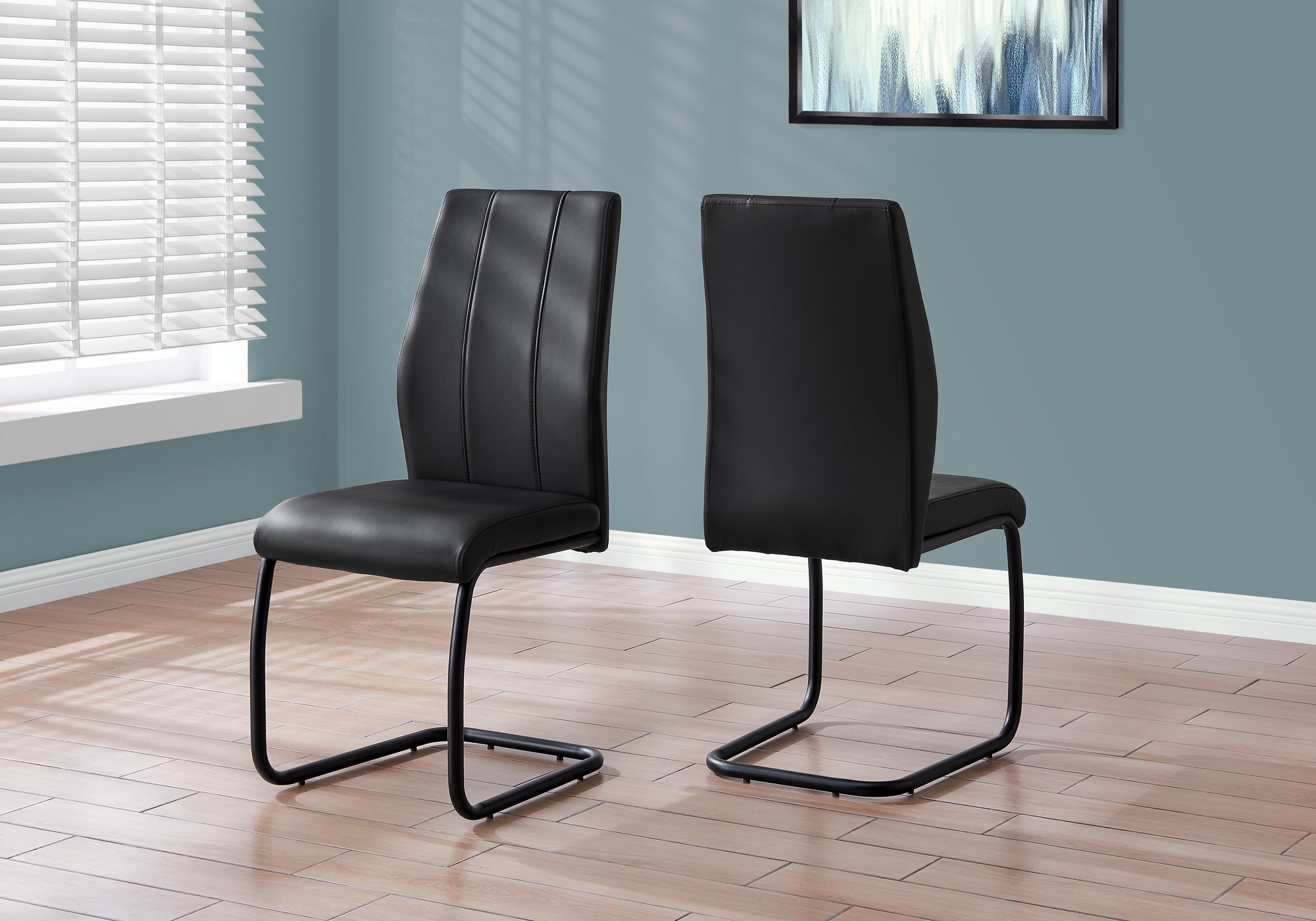 I 1123 Chaise, Lot De 2, Côté, Rembourré, Cuisine, Salle À Manger, Pu D'aspect Cuir, Métal, Noir, Contemporain, Moderne - Simple Boutique