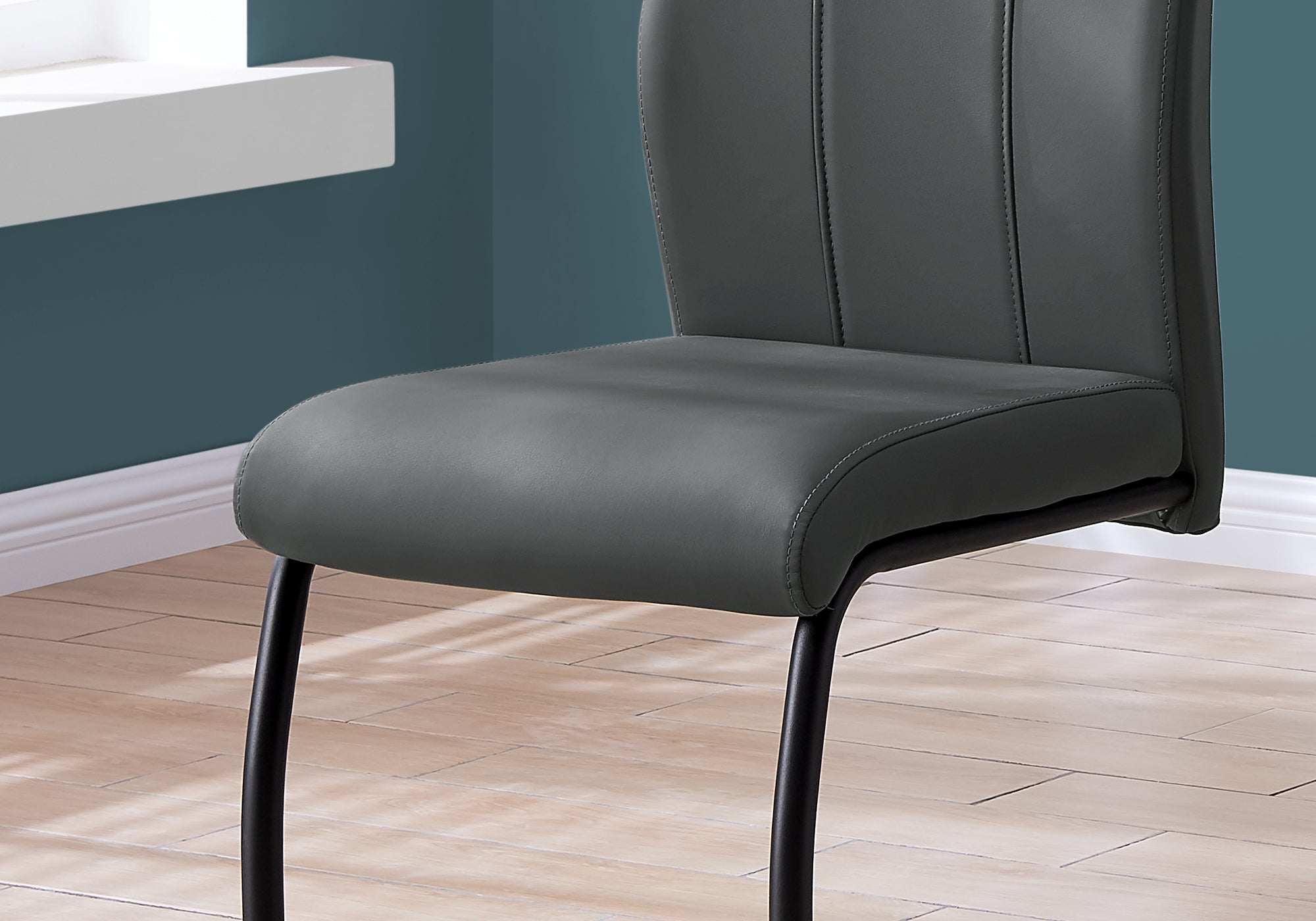 I 1124 Chaise, Lot De 2, Côté, Rembourré, Cuisine, Salle À Manger, Pu D'aspect Cuir, Métal, Gris, Noir, Contemporain, Moderne - Simple Boutique