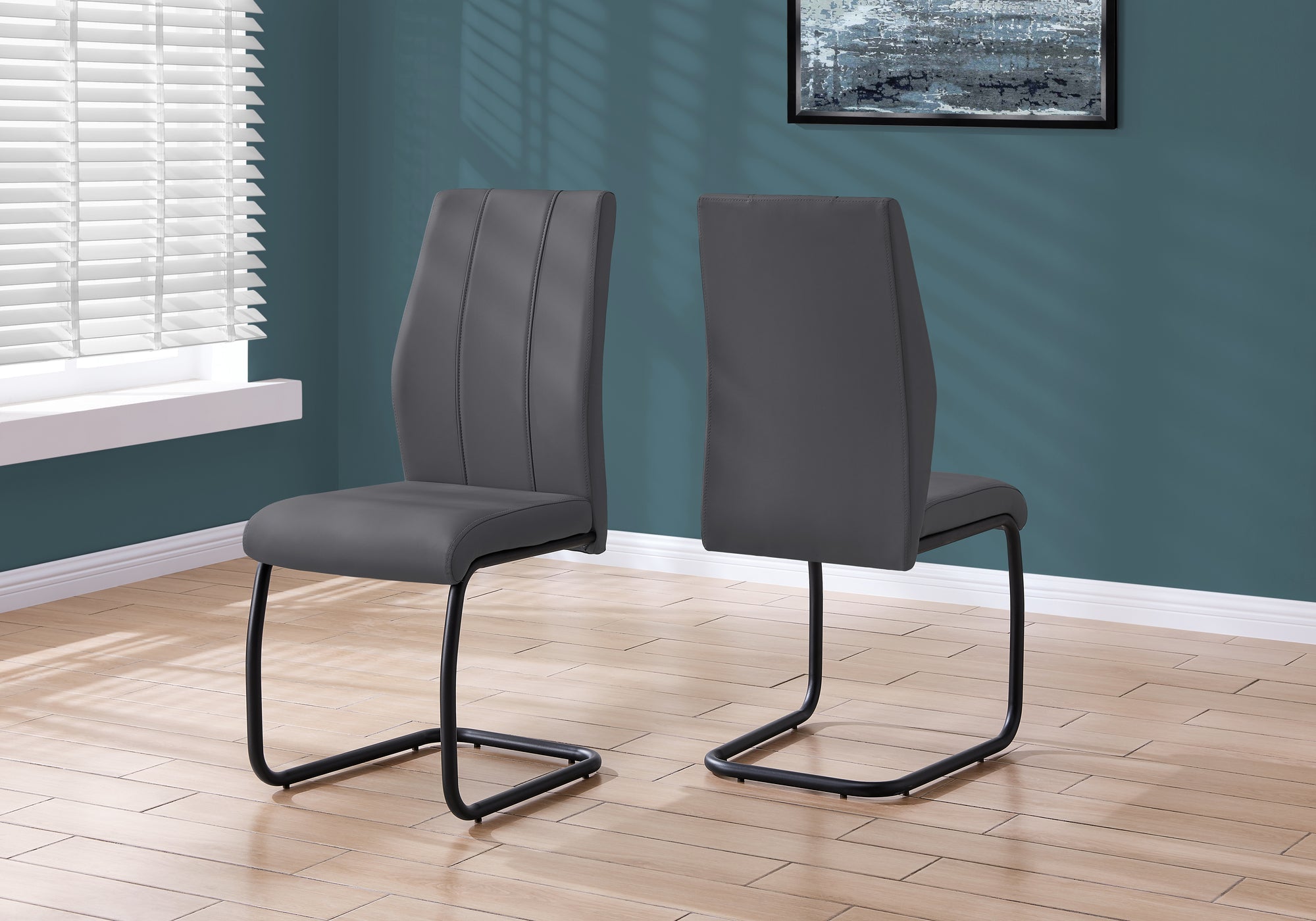 I 1124 Chaise, Lot De 2, Côté, Rembourré, Cuisine, Salle À Manger, Pu D'aspect Cuir, Métal, Gris, Noir, Contemporain, Moderne - Simple Boutique