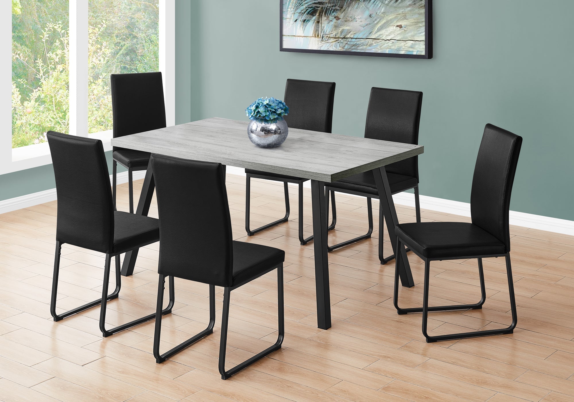 I 1136 Table A Manger, 60" Rectangulaire, Cuisine, Salle À Manger, Métal, Stratifié, Gris, Noir, Contemporain, Moderne - Simple Boutique