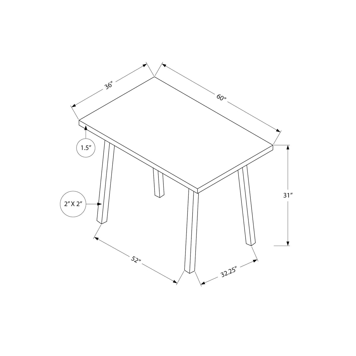 Monarch Specialties I 1136 Table A Manger, 60" Rectangulaire, Cuisine, Salle À Manger, Métal, Stratifié, Gris, Noir, Contemporain, Moderne - Simple Boutique