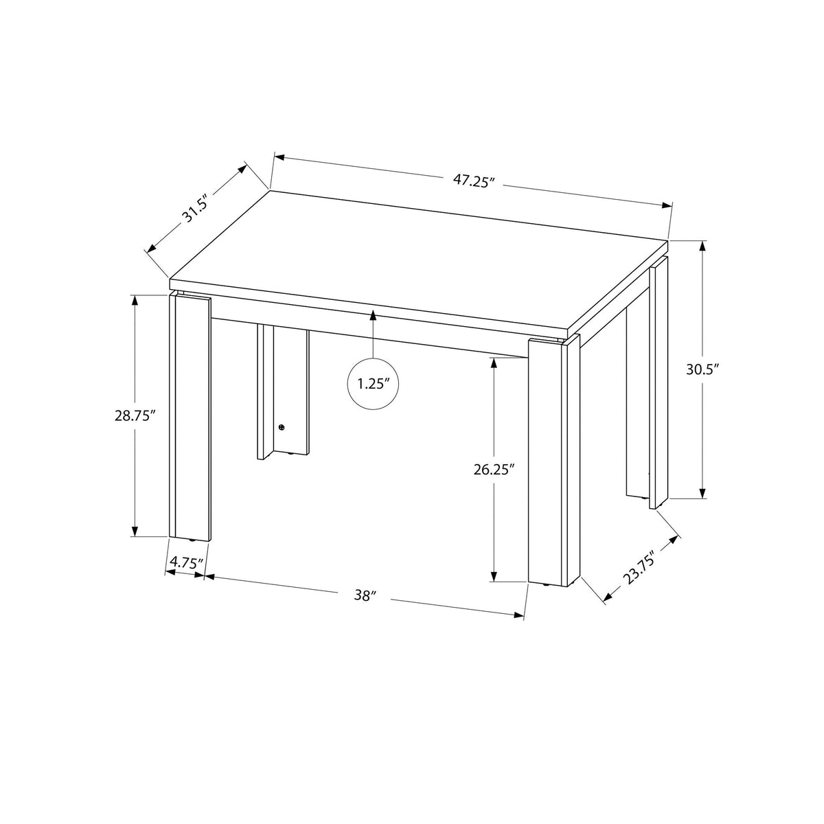 Monarch Specialties I 1166 Table A Manger, 48" Rectangulaire, Petit, Cuisine, Salle À Manger, Stratifié, Noir, Contemporain, Moderne - Simple Boutique
