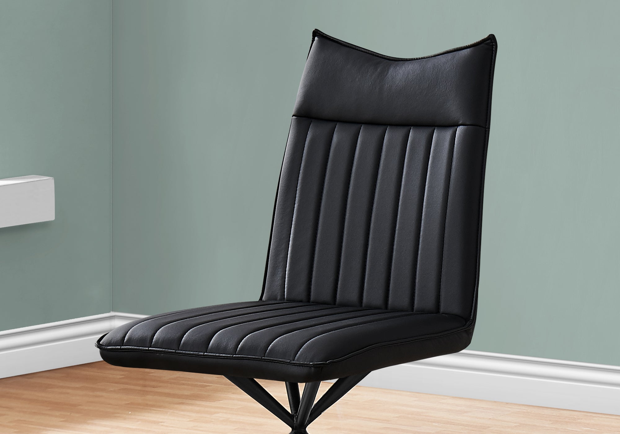 I 1215 Chaise, Lot De 2, Côté, Rembourré, Cuisine, Salle À Manger, Pu D'aspect Cuir, Métal, Noir, Contemporain, Moderne - Simple Boutique