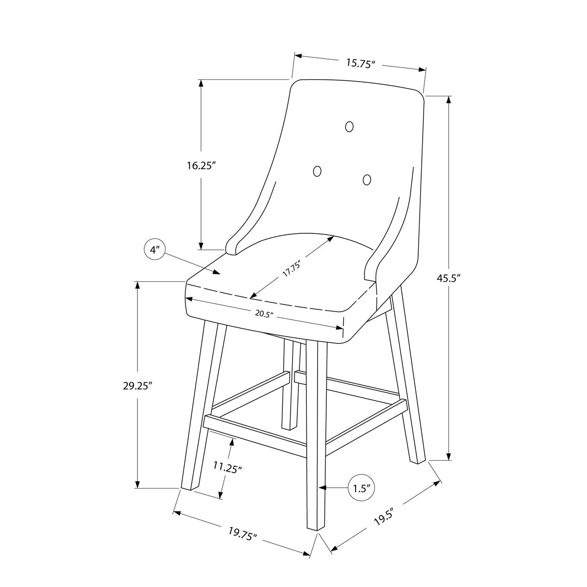 I 1243 Tabouret De Bar, Lot De 2, Pivotant, Hauteur Bar, Bois, Pu D'aspect Cuir, Gris, Blanc, Transitionnel - Simple Boutique