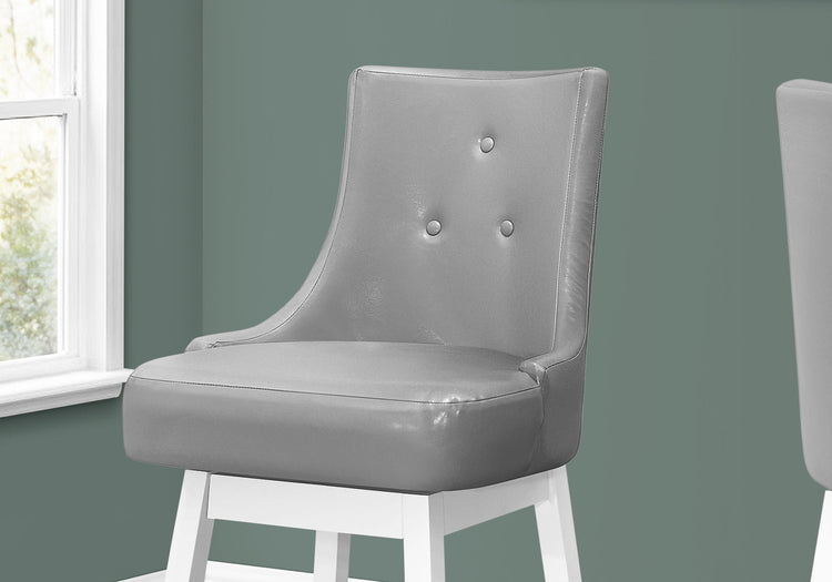 I 1243 Tabouret De Bar, Lot De 2, Pivotant, Hauteur Bar, Bois, Pu D'aspect Cuir, Gris, Blanc, Transitionnel - Simple Boutique