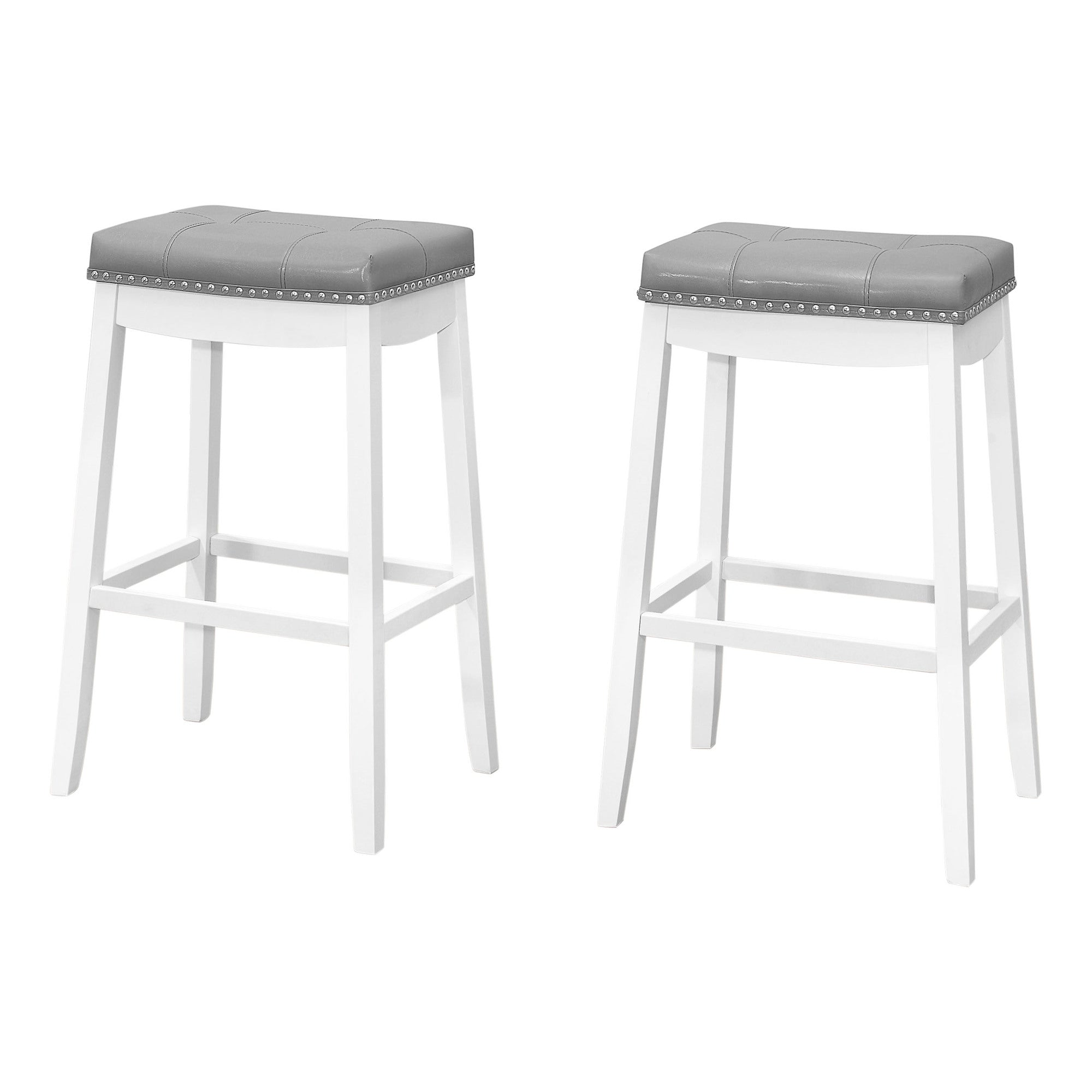 I 1262 Tabouret De Bar, Lot De 2, Hauteur Bar, Siège De Selle, Bois, Pu D'aspect Cuir, Blanc, Gris, Transitionnel - Simple Boutique