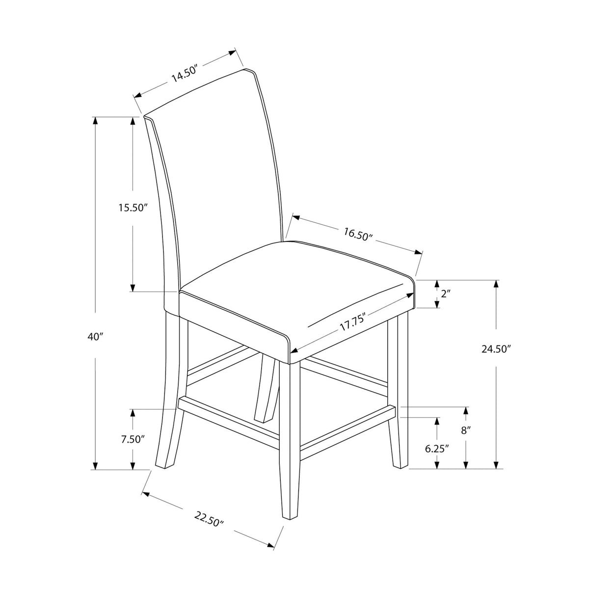 Monarch Specialties I 1902 Chaise, Lot De 2, Hauteur Du Comptoir, Rembourré, Cuisine, Salle À Manger, Pu D'aspect Cuir, Pattes En Bois, Gris, Brun, Transitionnel - Simple Boutique