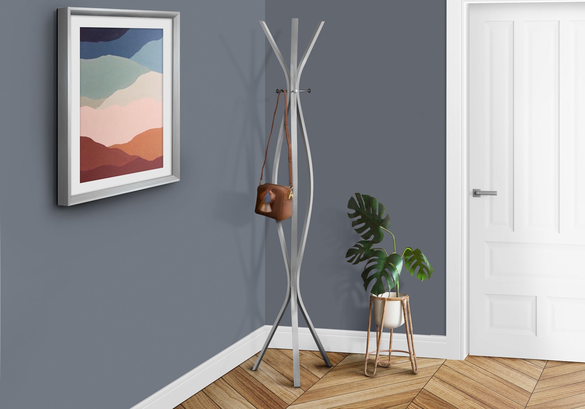 I 2015 Patère, Portemanteau, Sur Pied, 3 Crochets, Entrée, 72"h, Chambre À Coucher, Métal, Gris, Contemporain, Moderne - Simple Boutique