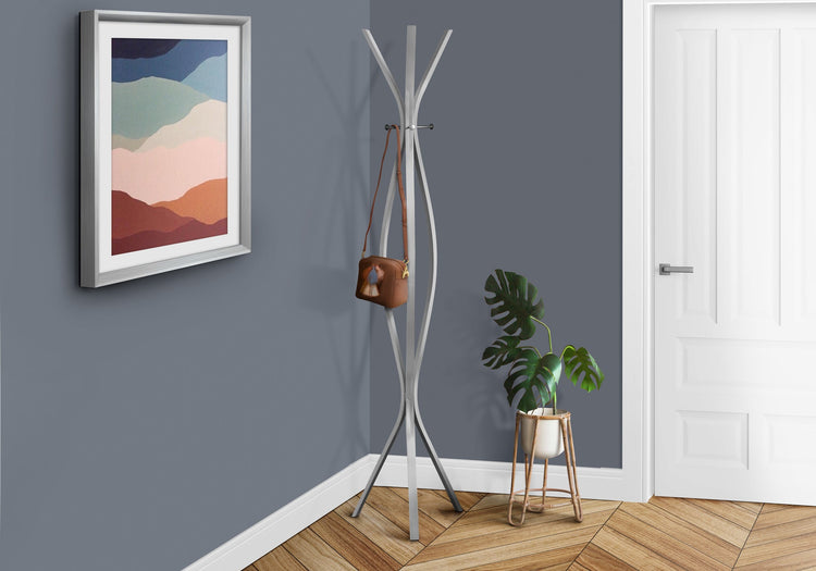 I 2015 Patère, Portemanteau, Sur Pied, 3 Crochets, Entrée, 72"h, Chambre À Coucher, Métal, Gris, Contemporain, Moderne - Simple Boutique