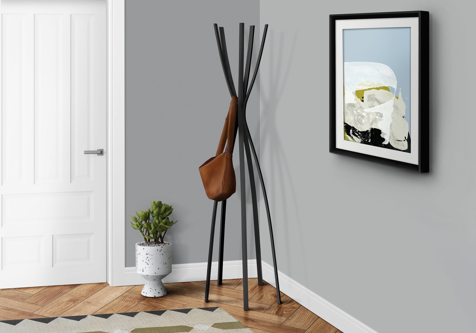 I 2017 Patère, Portemanteau, Sur Pied, 5 Crochets, Entrée, 72"h, Chambre À Coucher, Métal, Noir, Contemporain, Moderne - Simple Boutique
