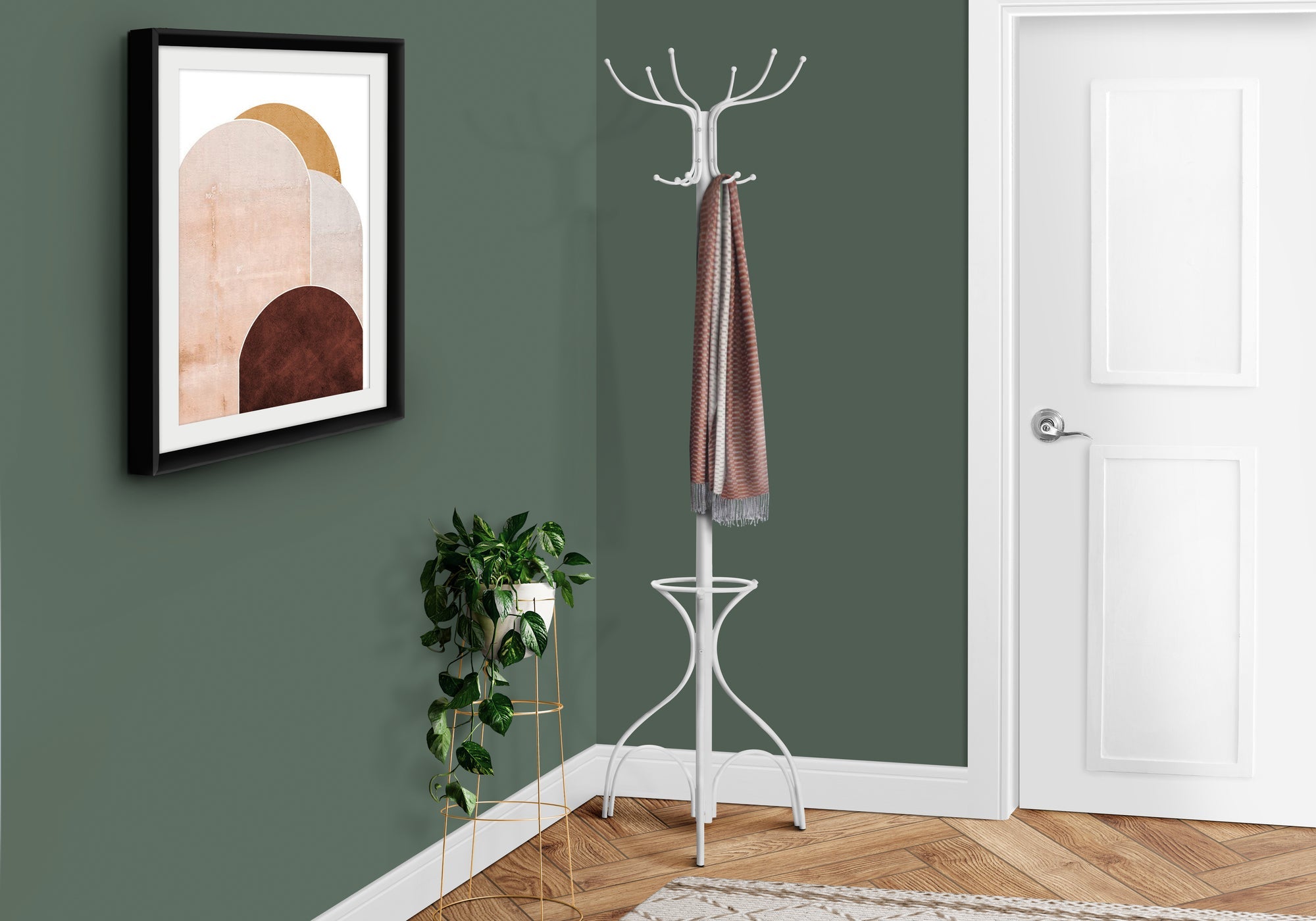 I 2030 Patère, Portemanteau, Sur Pied, 12 Crochets, Entrée, 70"h, Porte Parapluie, Chambre À Coucher, Métal, Blanc, Contemporain, Moderne - Simple Boutique