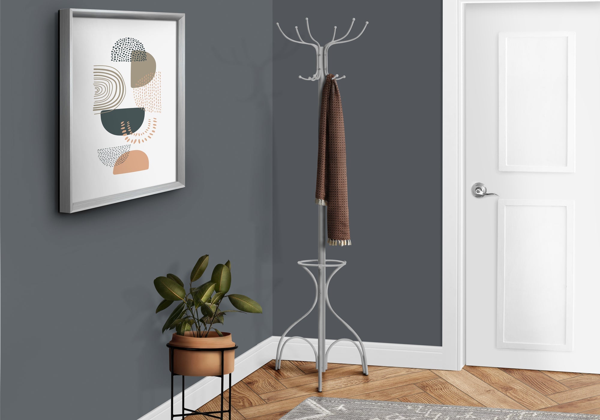 I 2032 Patère, Portemanteau, Sur Pied, 12 Crochets, Entrée, 70"h, Porte Parapluie, Chambre À Coucher, Métal, Gris, Contemporain, Moderne - Simple Boutique