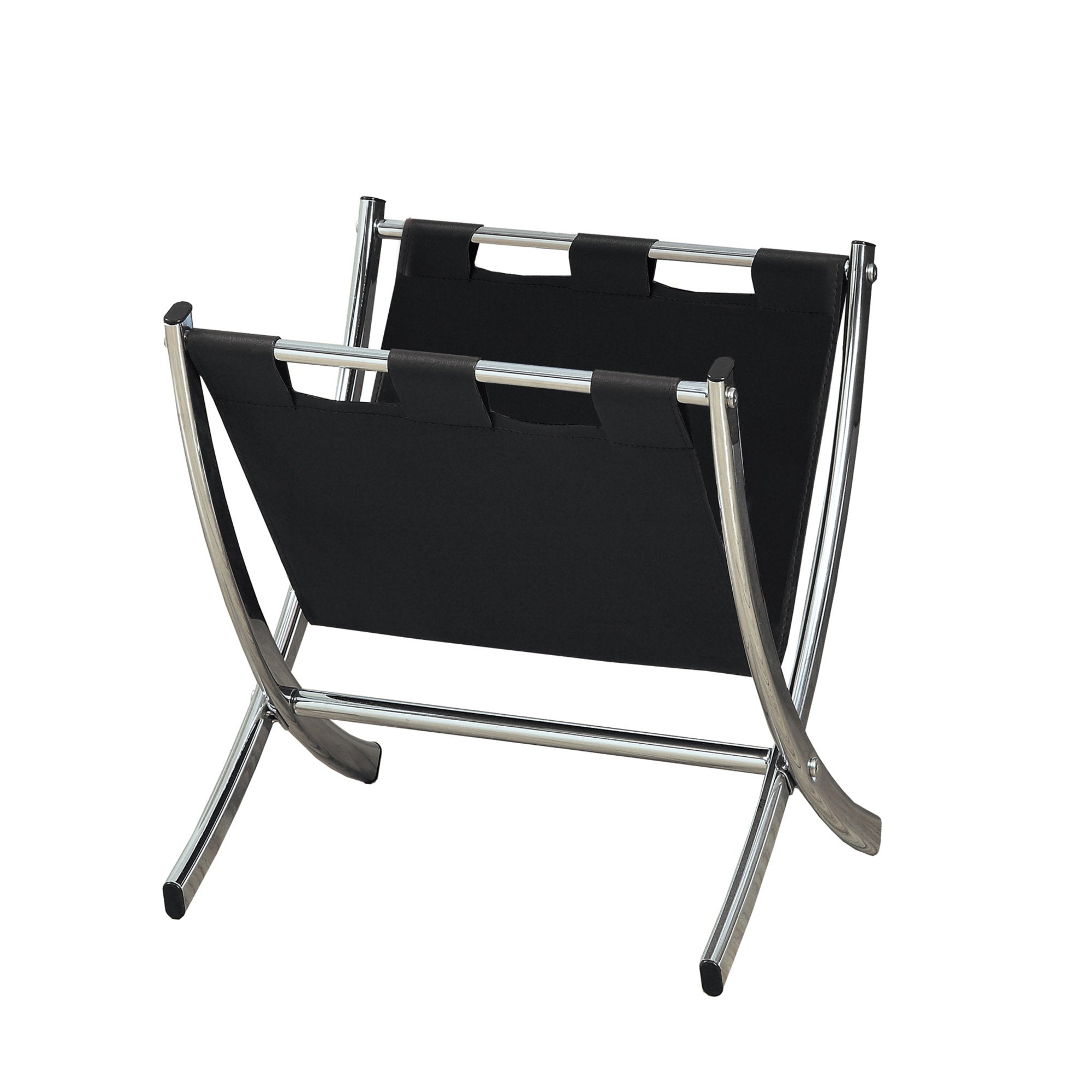 I 2034 Support Magazine, Organisateur, Titulaire, Debout, Rangement, Salle De Bains, Bureau, Chambre À Coucher, Pu D'aspect Cuir, Métal, Noir, Chrome, Contemporain, Moderne - Simple Boutique