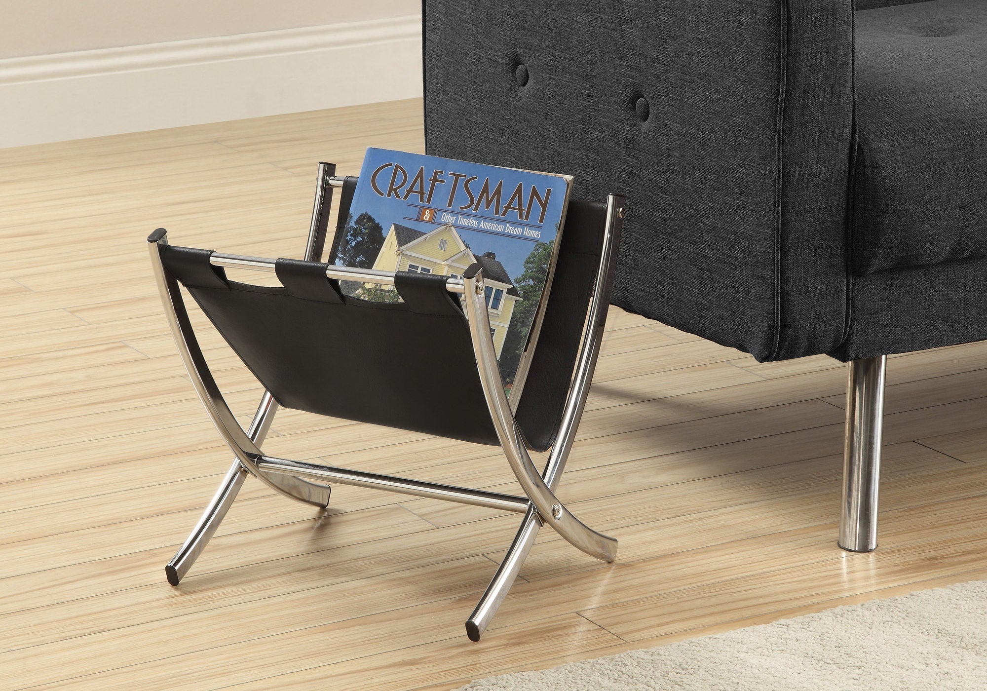 I 2034 Support Magazine, Organisateur, Titulaire, Debout, Rangement, Salle De Bains, Bureau, Chambre À Coucher, Pu D'aspect Cuir, Métal, Noir, Chrome, Contemporain, Moderne - Simple Boutique