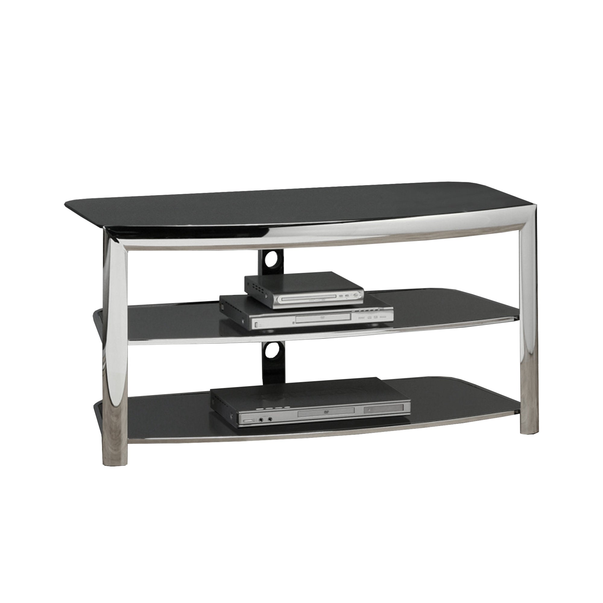 I 2038 Meuble Tv, 43 Pouces, Console, Centre De Divertissement Média, Étagères De Rangement, Salon, Chambre À Coucher, Métal, Verre Trempé, Chrome, Contemporain, Moderne - Simple Boutique