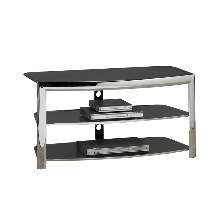 I 2038 Meuble Tv, 43 Pouces, Console, Centre De Divertissement Média, Étagères De Rangement, Salon, Chambre À Coucher, Métal, Verre Trempé, Chrome, Contemporain, Moderne - Simple Boutique