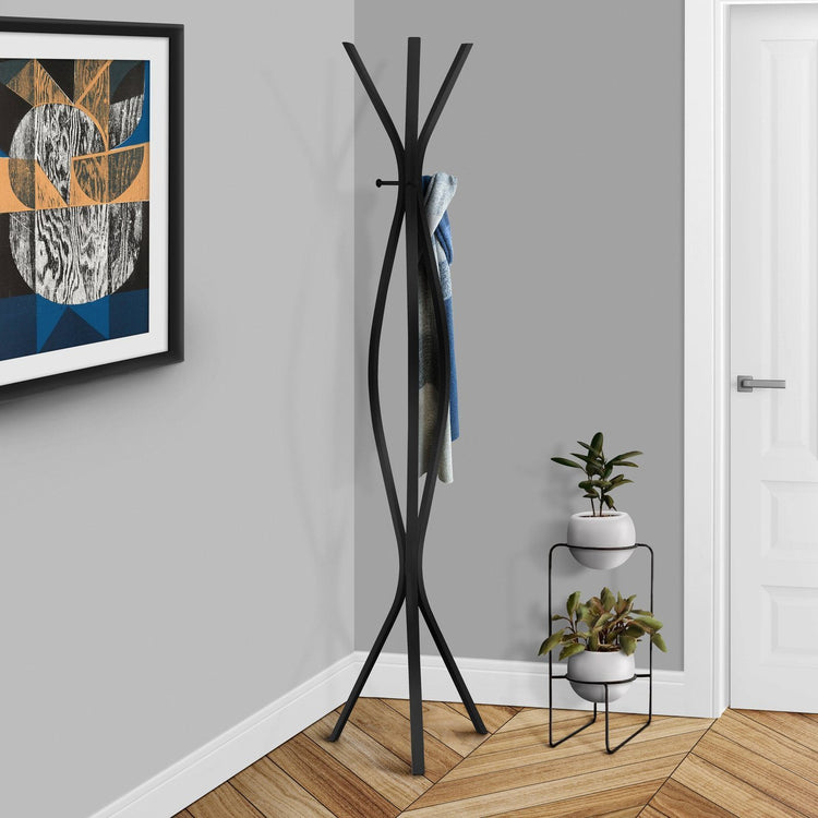 I 2051 Patère, Portemanteau, Sur Pied, 3 Crochets, Entrée, 72"h, Chambre À Coucher, Métal, Noir, Contemporain, Moderne - Simple Boutique
