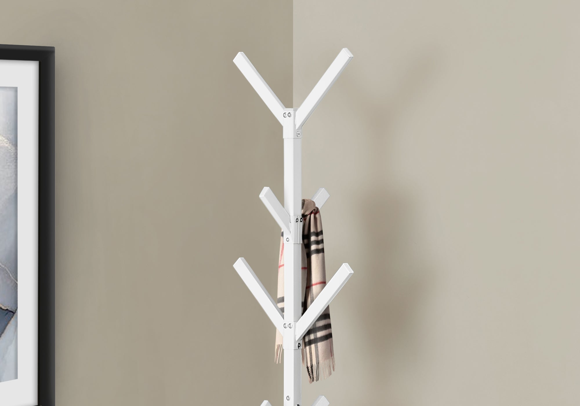 I 2059 Patère, Portemanteau, Sur Pied, 8 Crochets, Entrée, 70"h, Chambre À Coucher, Métal, Blanc, Contemporain, Moderne - Simple Boutique