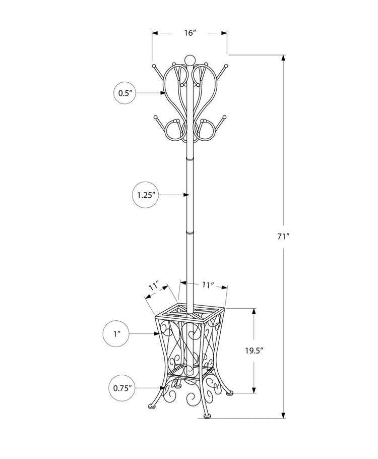 I 2060 Patère, Portemanteau, Sur Pied, 8 Crochets, Entrée, 71"h, Porte Parapluie, Chambre À Coucher, Métal, Noir, Transitionnel - Simple Boutique