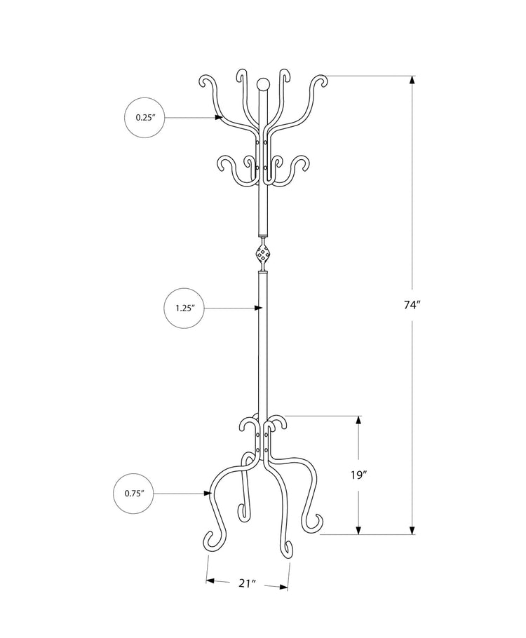 I 2065 Patère, Portemanteau, Sur Pied, 8 Crochets, Entrée, 74"h, Chambre À Coucher, Métal, Noir, Transitionnel - Simple Boutique