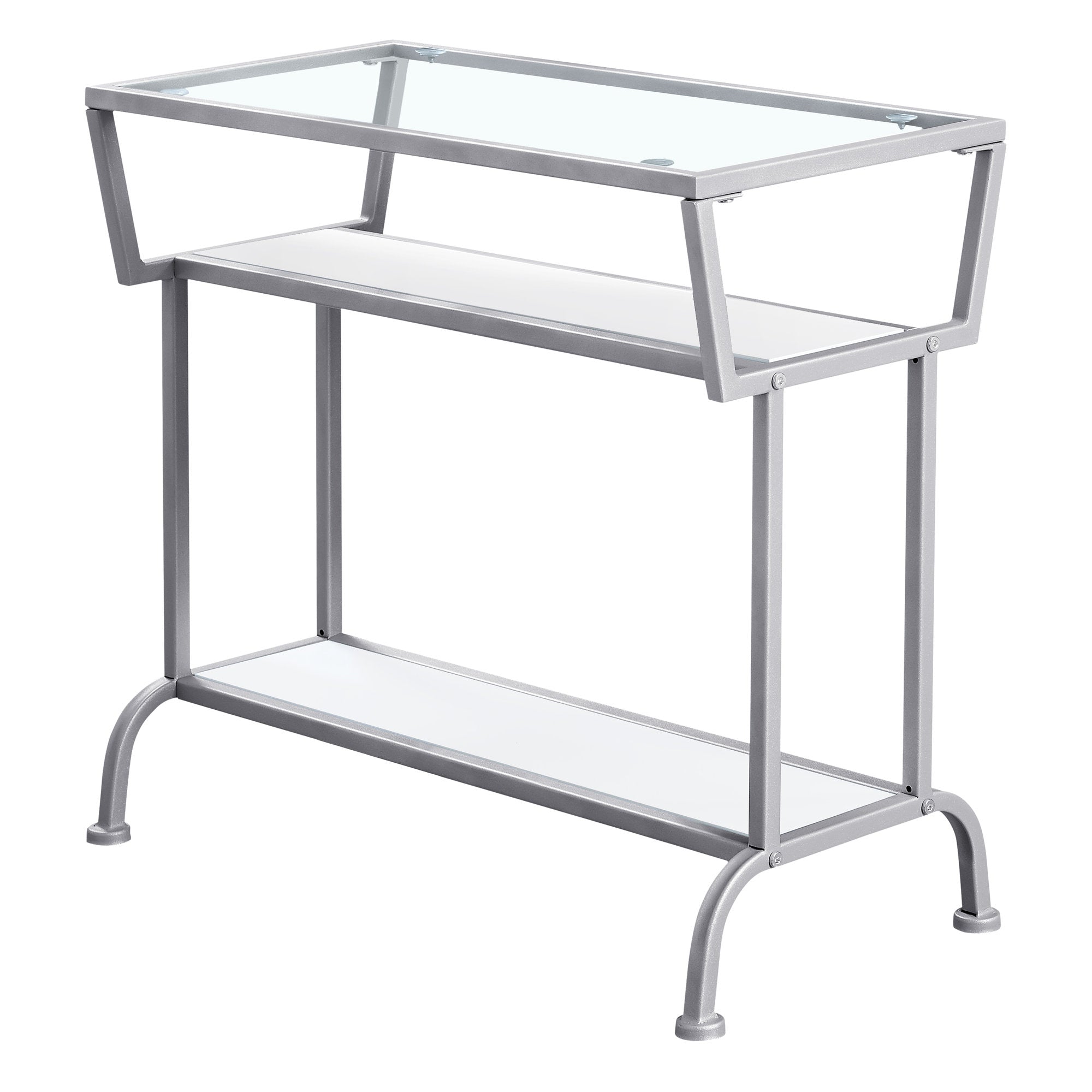 I 2068 Table D'appoint, Côté, Bout, Étroit, Petit, 2 Niveaux, Salon, Chambre À Coucher, Métal, Verre Trempé, Stratifié, Blanc, Gris, Contemporain, Moderne - Simple Boutique