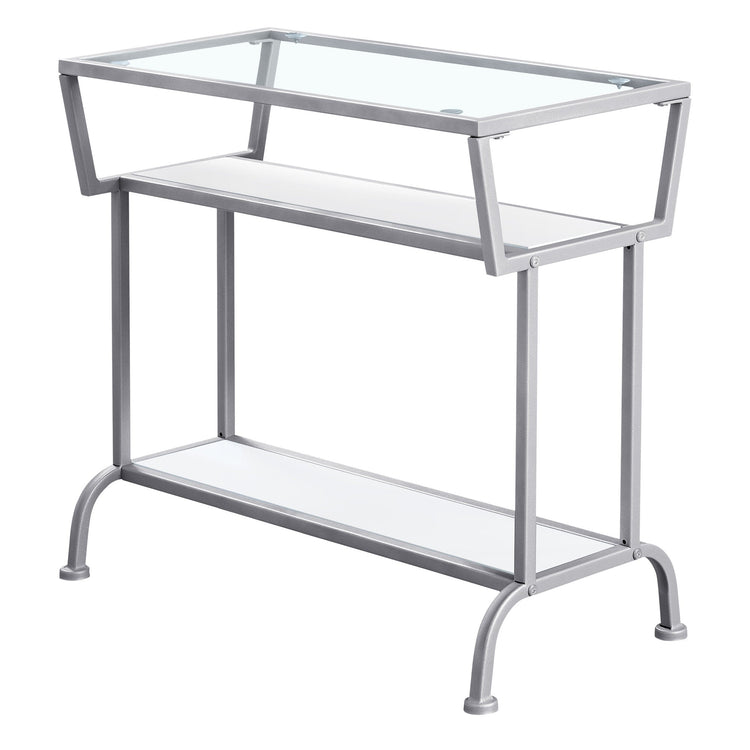 I 2068 Table D'appoint, Côté, Bout, Étroit, Petit, 2 Niveaux, Salon, Chambre À Coucher, Métal, Verre Trempé, Stratifié, Blanc, Gris, Contemporain, Moderne - Simple Boutique