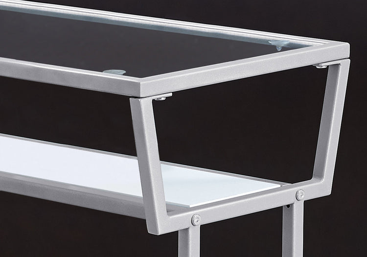 I 2068 Table D'appoint, Côté, Bout, Étroit, Petit, 2 Niveaux, Salon, Chambre À Coucher, Métal, Verre Trempé, Stratifié, Blanc, Gris, Contemporain, Moderne - Simple Boutique