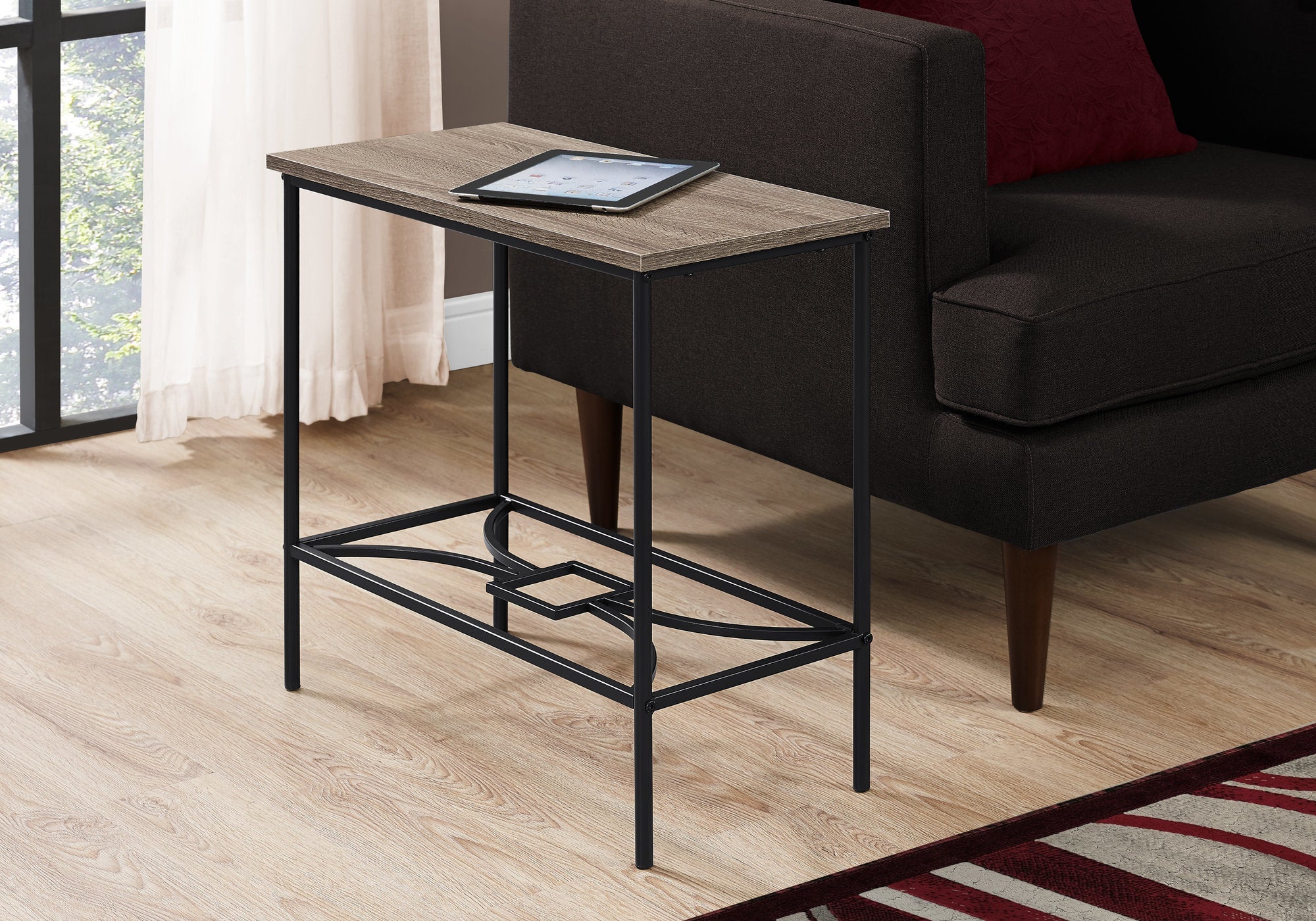 I 2075 Table D'appoint, Côté, Bout, Étroit, Petit, 2 Niveaux, Salon, Chambre À Coucher, Métal, Stratifié, Brun, Noir, Contemporain, Moderne - Simple Boutique