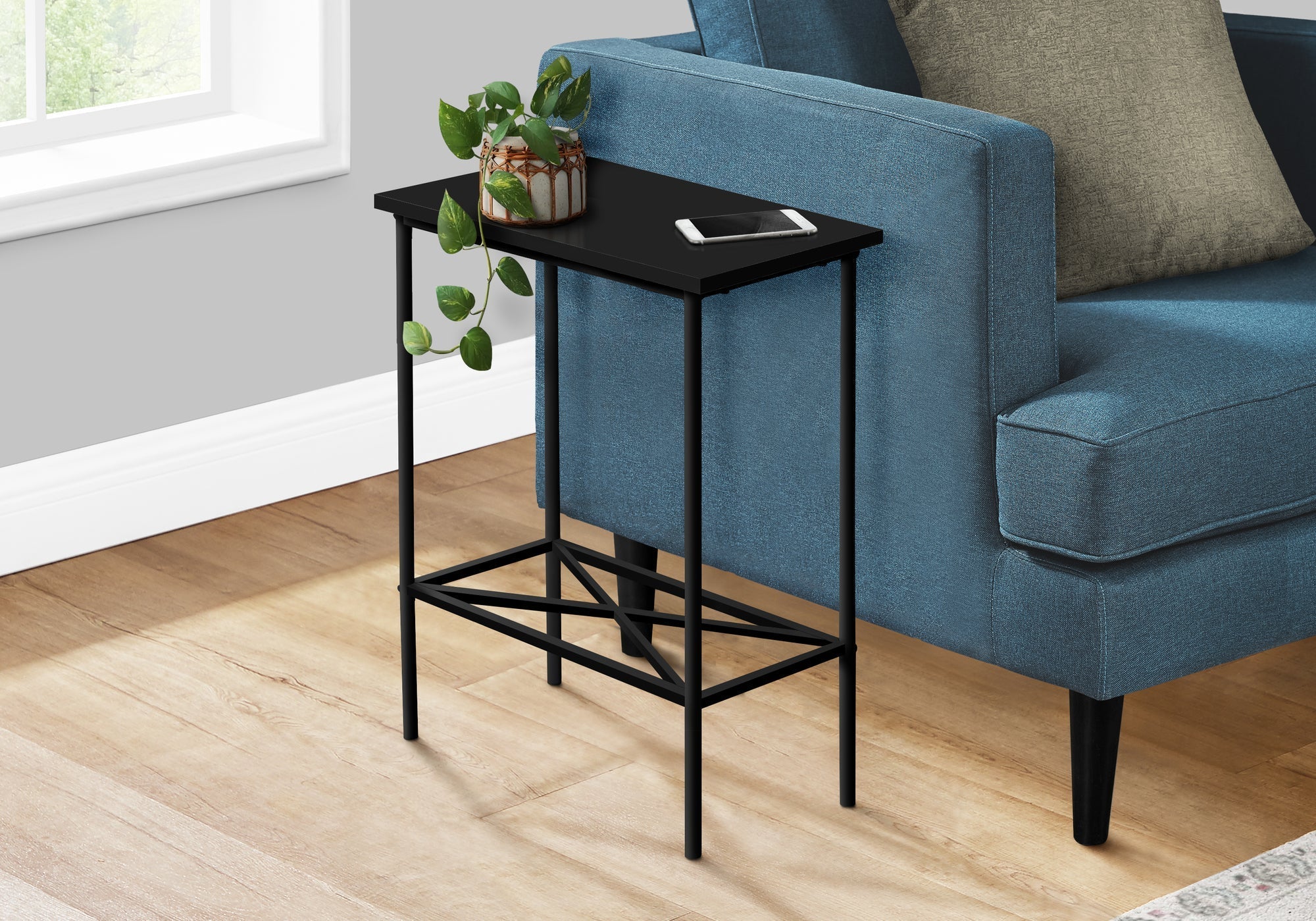 I 2078 Table D'appoint, Côté, Bout, Étroit, Petit, 2 Niveaux, Salon, Chambre À Coucher, Métal, Stratifié, Noir, Contemporain, Moderne - Simple Boutique