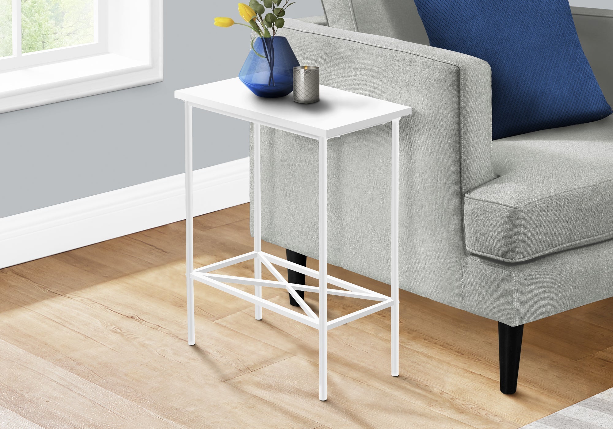 I 2079 Table D'appoint, Côté, Bout, Étroit, Petit, 2 Niveaux, Salon, Chambre À Coucher, Métal, Stratifié, Blanc, Contemporain, Moderne - Simple Boutique