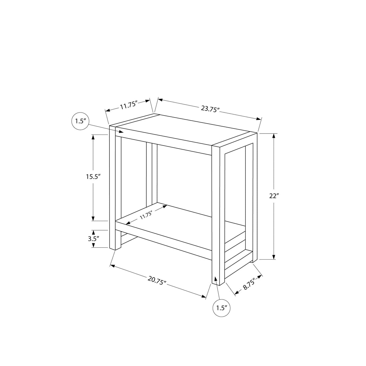 I 2082 Table D'appoint, Côté, Bout, Étroit, Petit, 2 Niveaux, Salon, Chambre À Coucher, Métal, Stratifié, Gris, Noir, Contemporain, Moderne - Simple Boutique