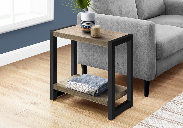 I 2083 Table D'appoint, Côté, Bout, Étroit, Petit, 2 Niveaux, Salon, Chambre À Coucher, Métal, Stratifié, Brun, Noir, Contemporain, Moderne - Simple Boutique