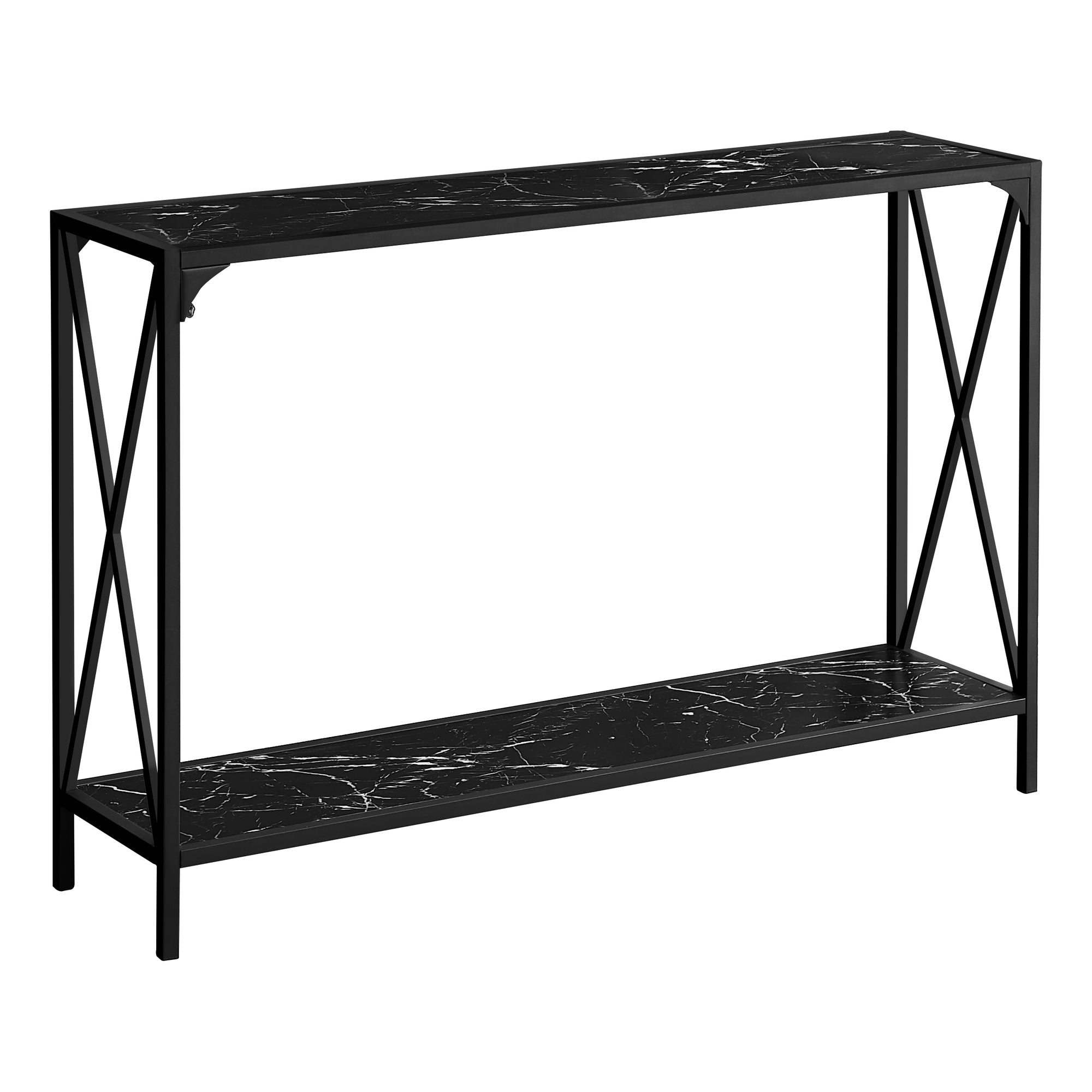 I 2126 Table D'appoint, Console, Entrée, Étroit, Sofa, Salon, Chambre À Coucher, Métal, Stratifié, D'aspect Marbre Noir, Contemporain, Moderne - Simple Boutique